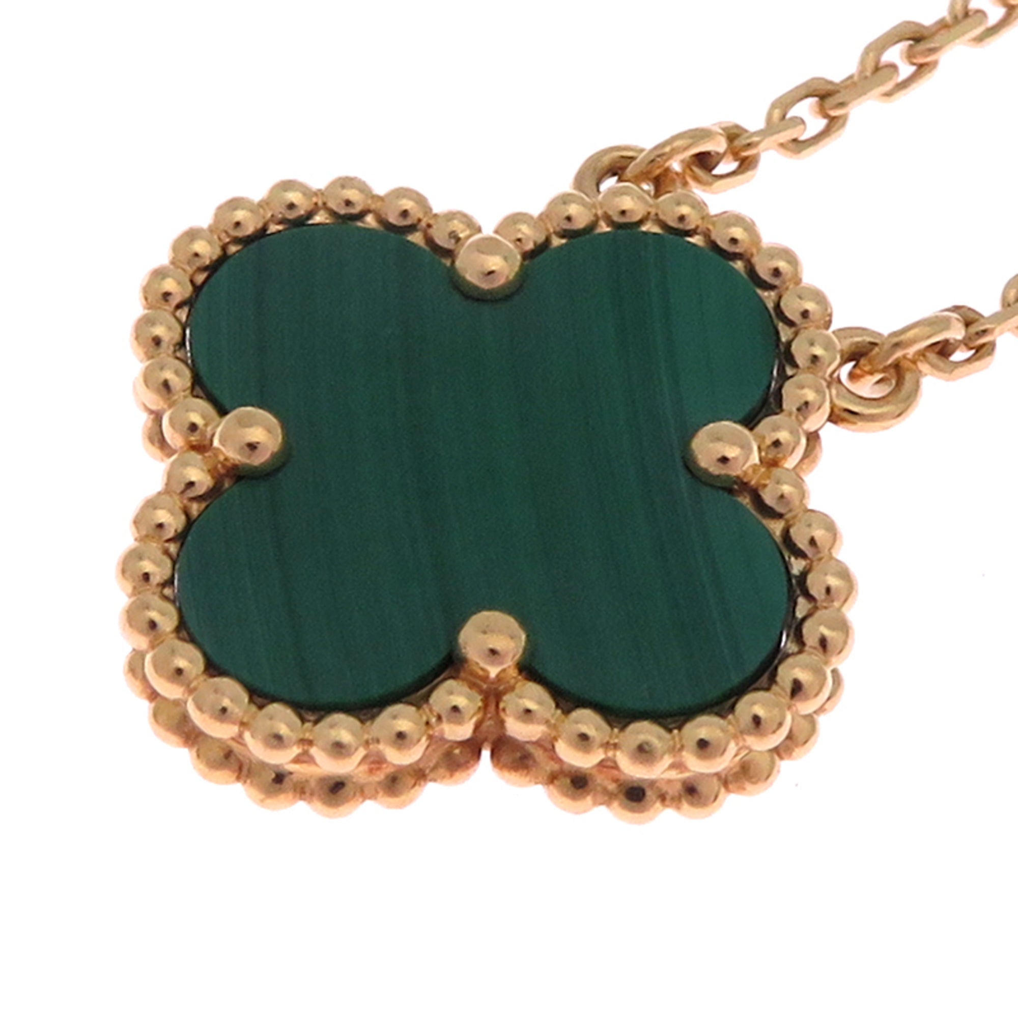 Vintage Alhambra Pendant Necklace 18K Yellow Gold and Malachite