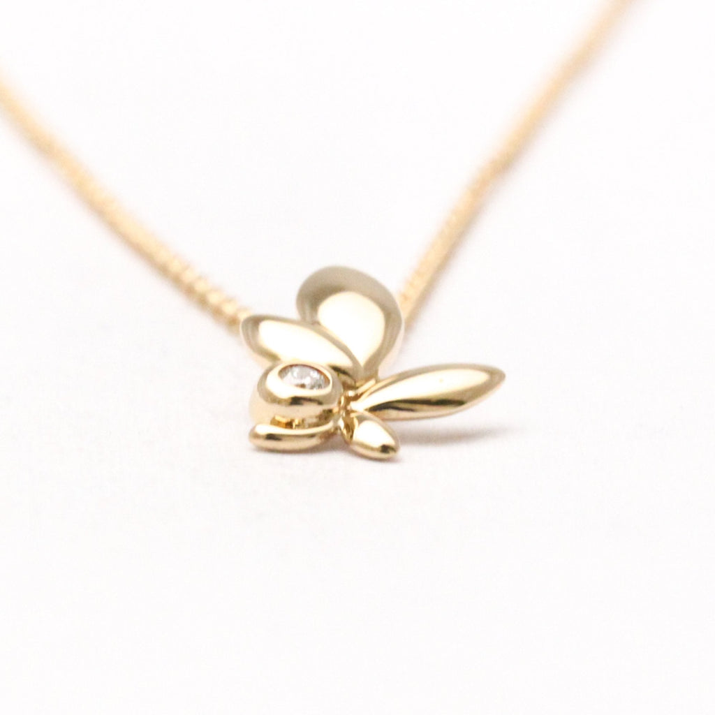 Olive Leaf Pendant Necklace 18K Rose Gold with Diamond