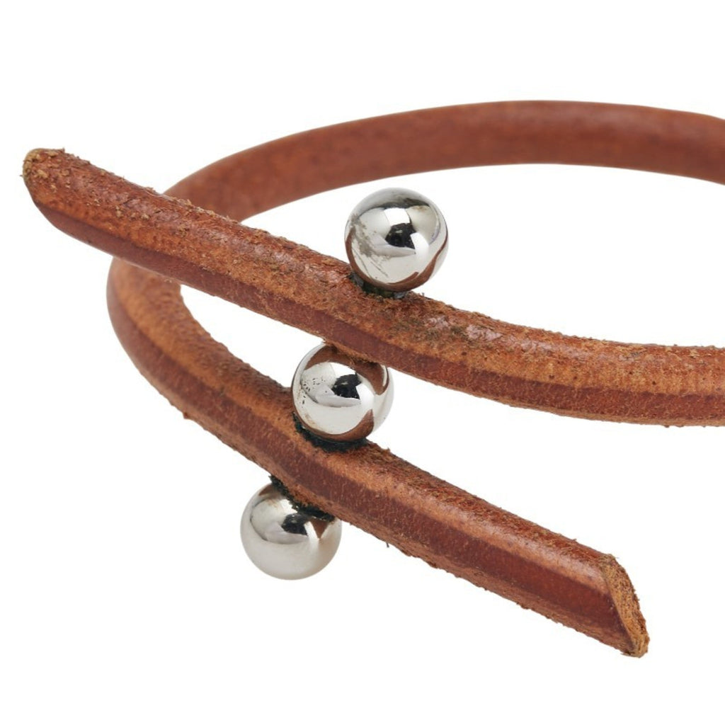 Bracelet Brown Leather and Silver Metal