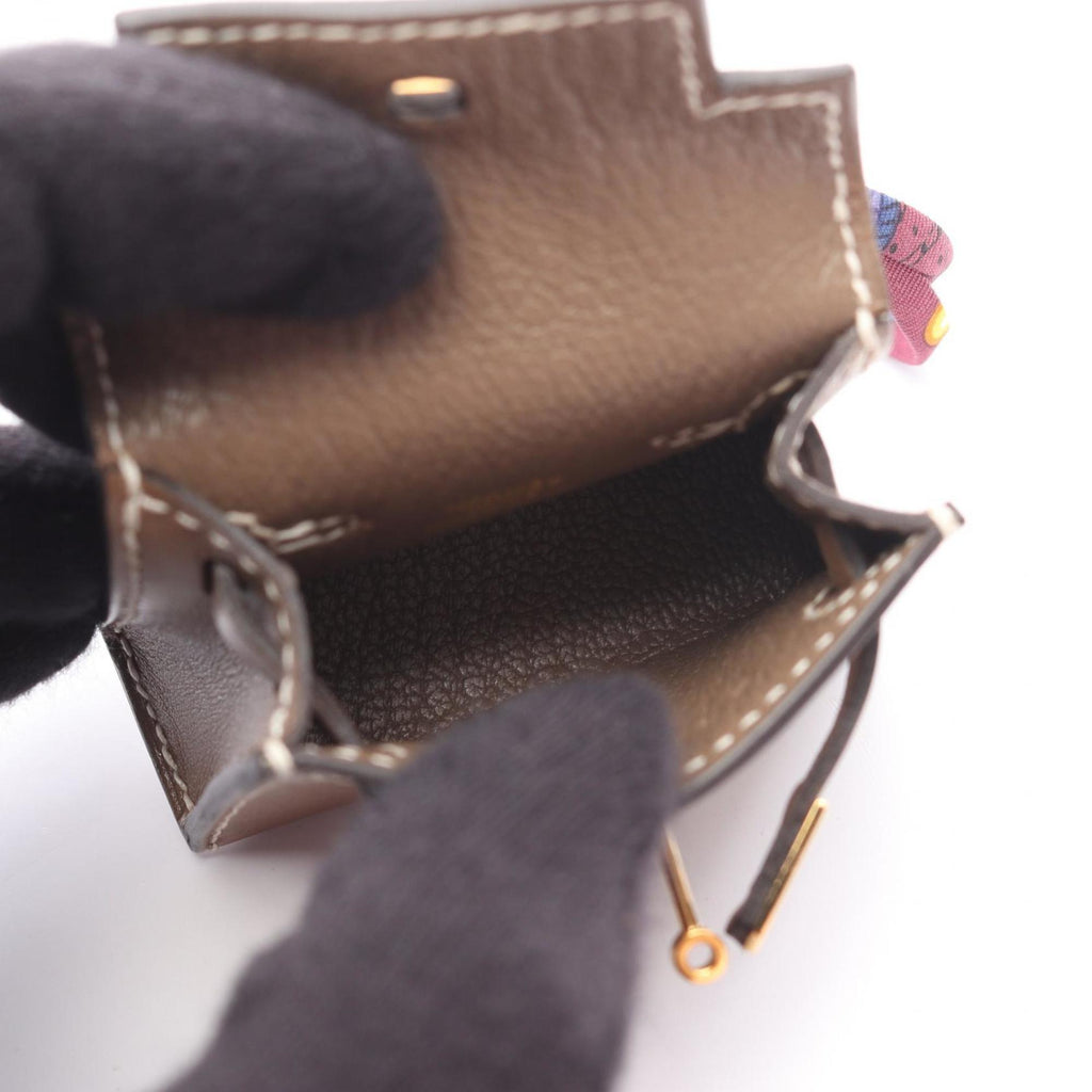 Charm Leather and Silk and Tadelakt Leather Brown Etoupe Gray Handbag Charm