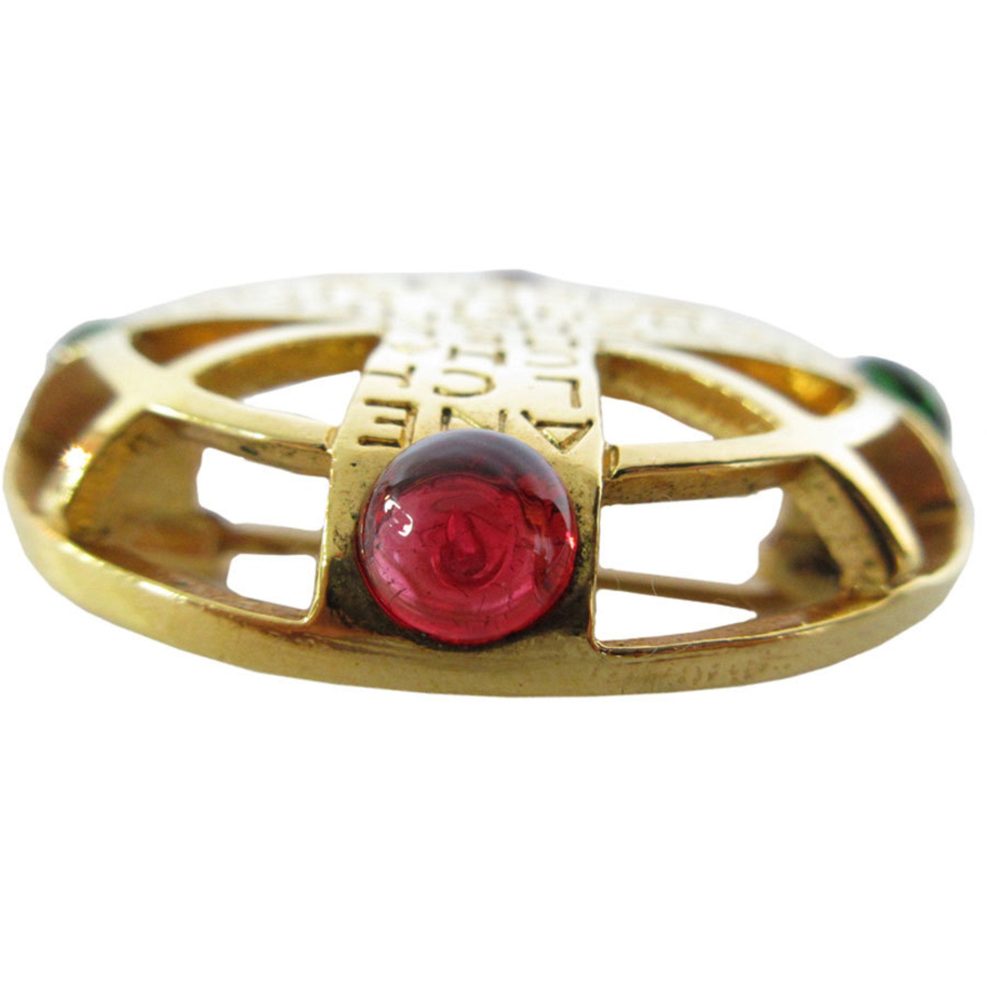 Brooch Metal Gold With Glass Stones