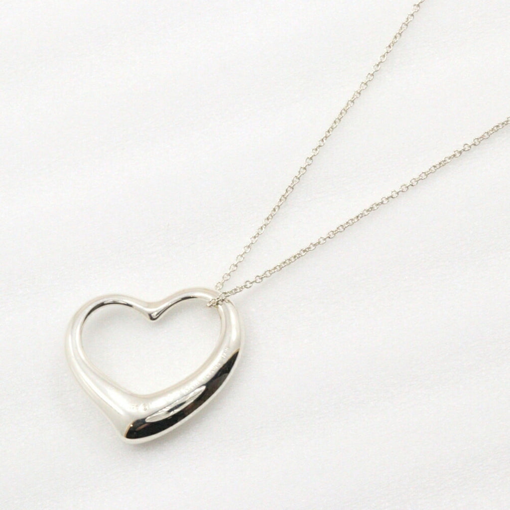 Open Heart Pendant Necklace Sterling Silver 34mm