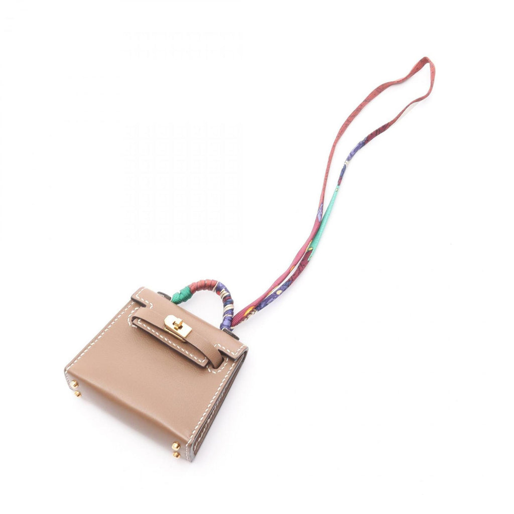 Charm Leather and Silk and Tadelakt Leather Brown Etoupe Gray Handbag Charm