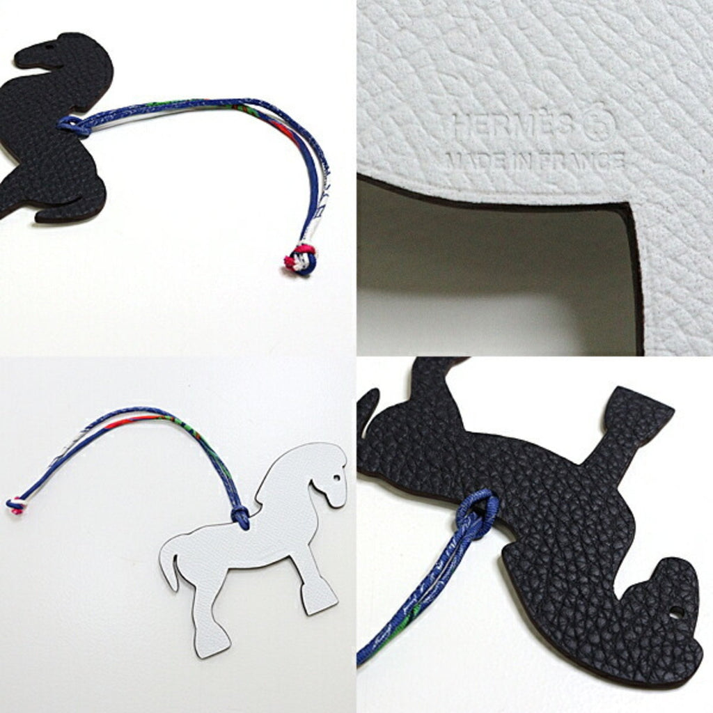 Charm Epsom Leather and Silk and Taurillon Clemence Leather Dark Navy White Handbag Charm