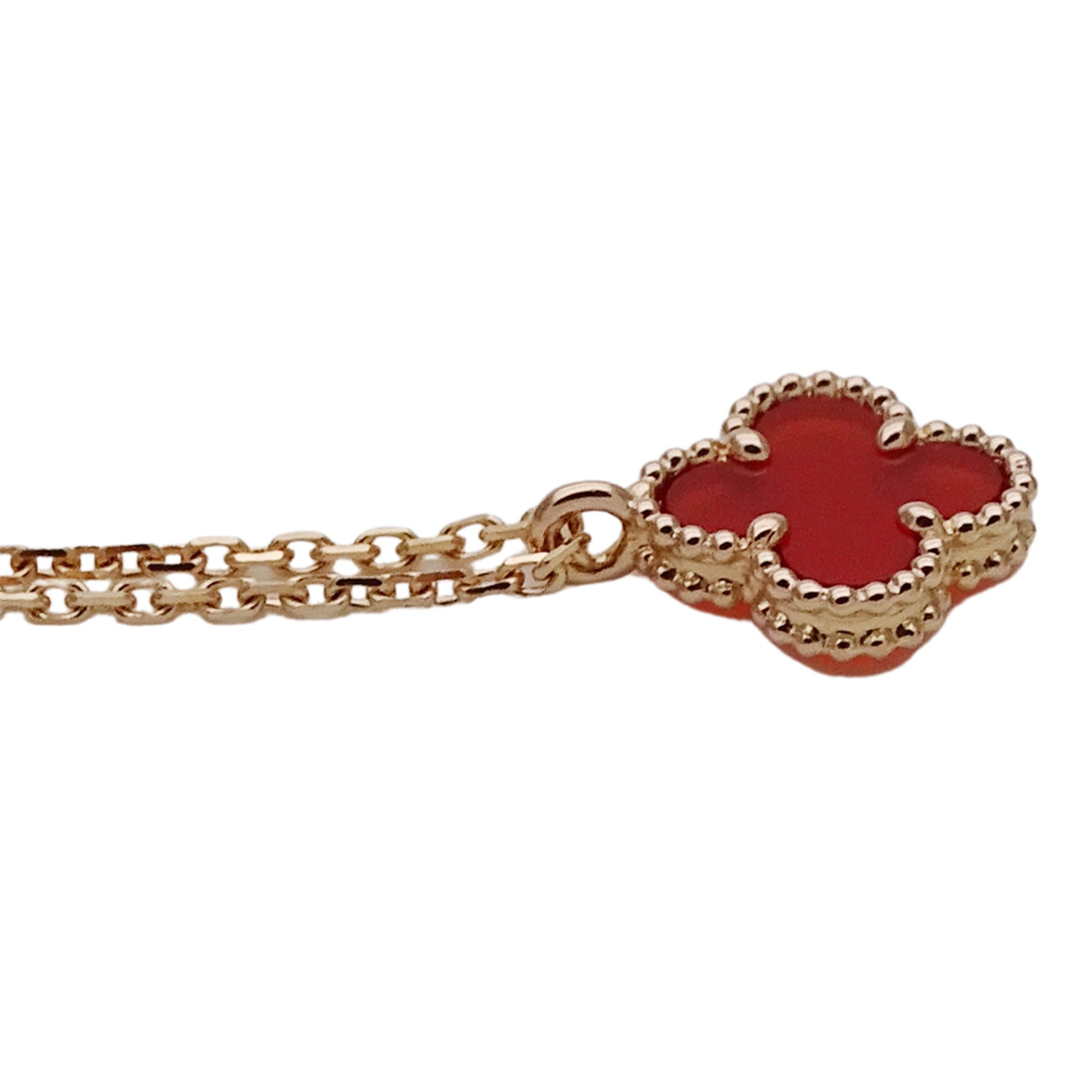 Sweet Alhambra Pendant Necklace 18K Rose Gold and Carnelian