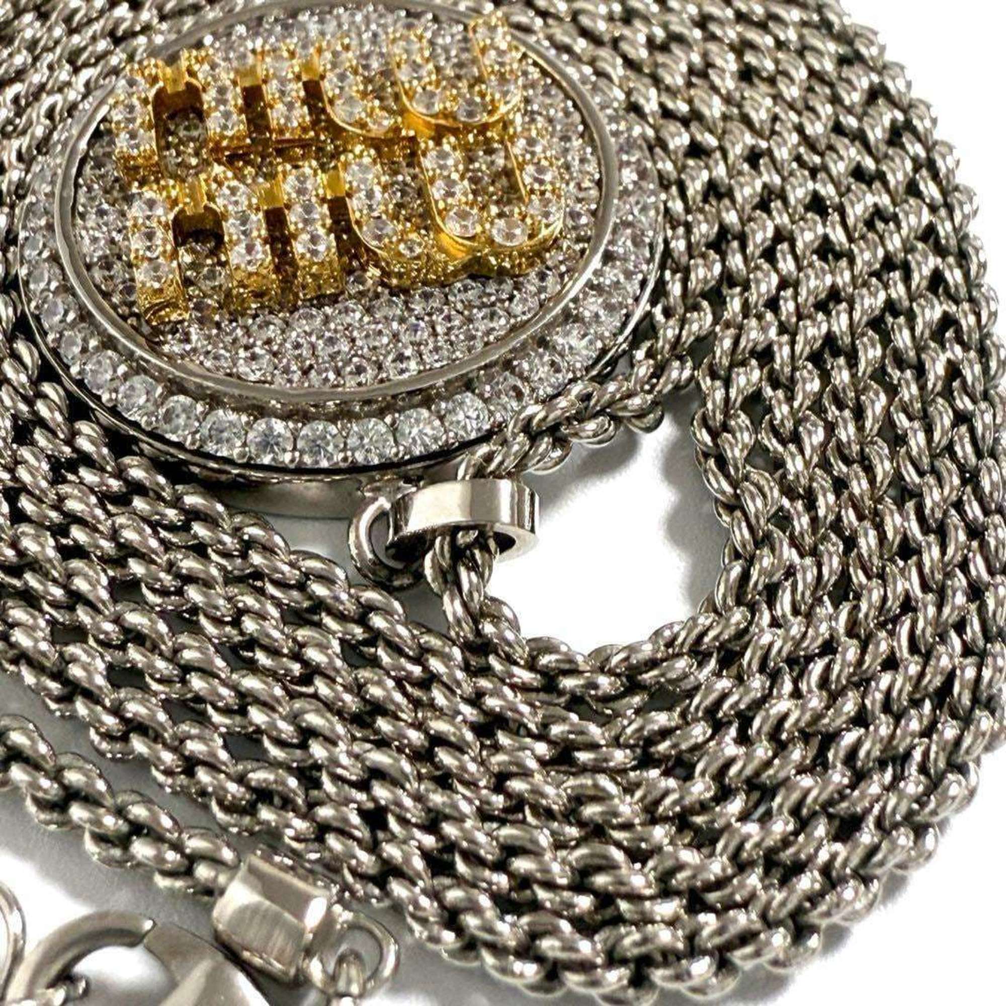 Pendant Necklace Metal and Rhinestone
