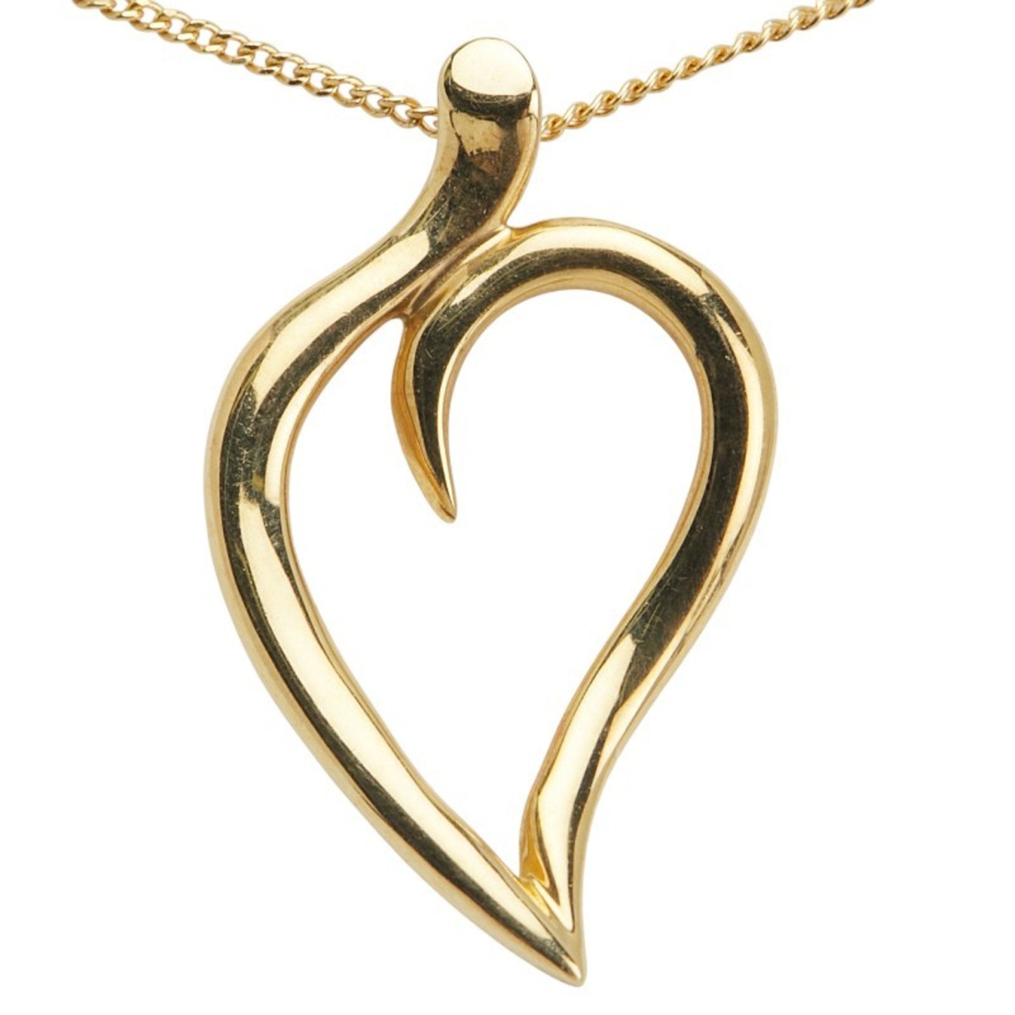Leaf Heart Pendant Necklace 18K Yellow Gold