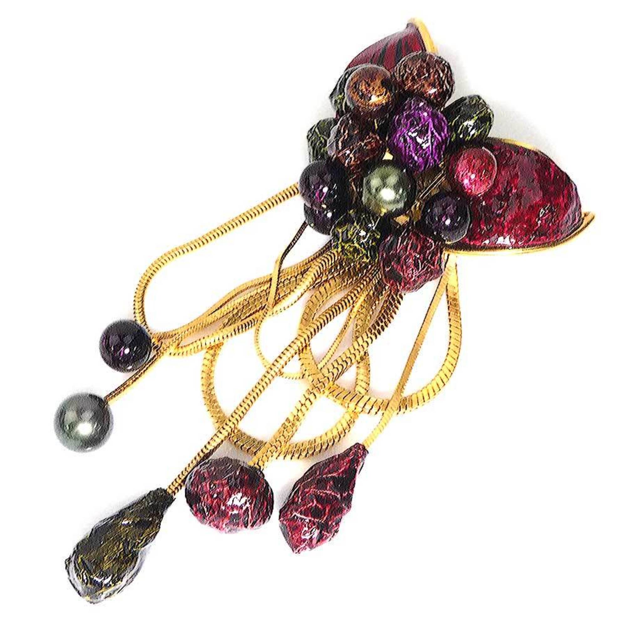 Brooch Metal Gold and Multicolor