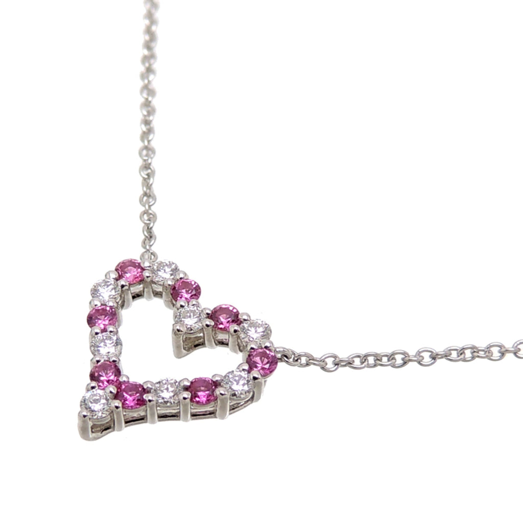 Sentimental Heart Pendant Necklace Platinum with Diamond and Sapphire
