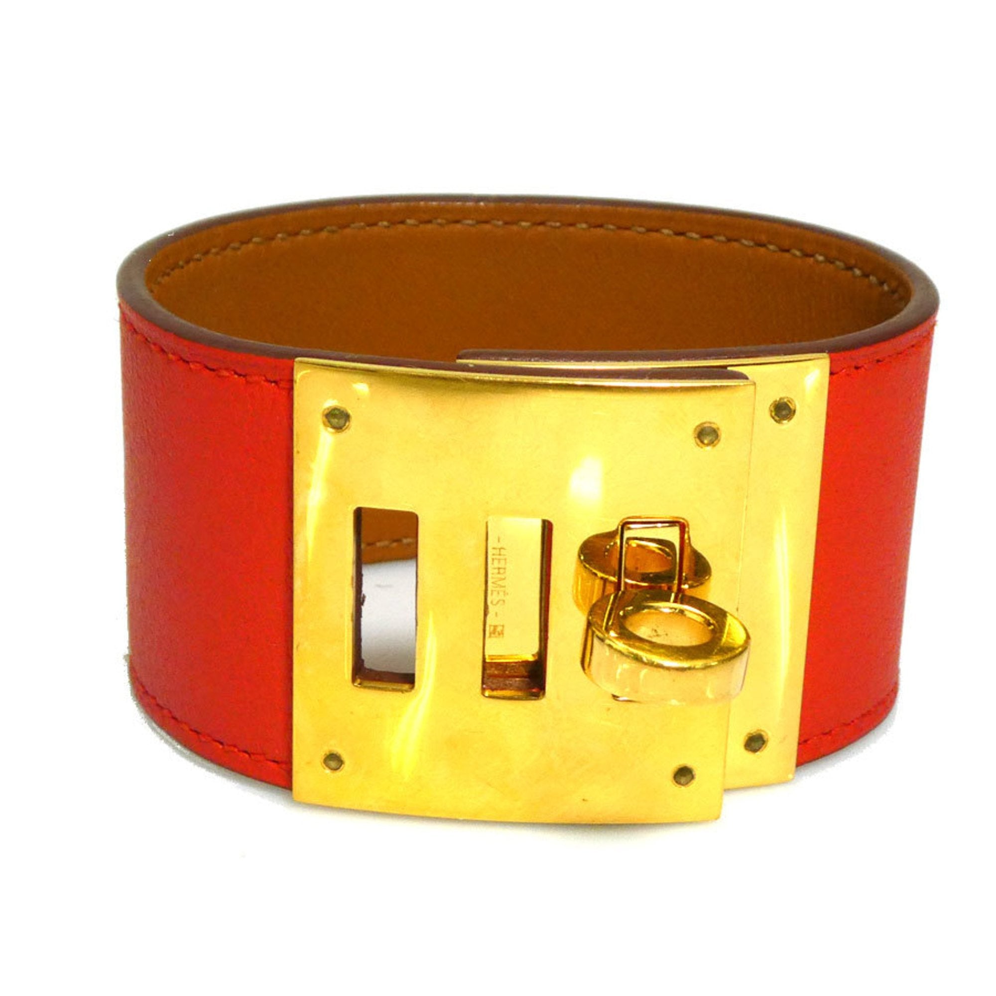 Kelly Bracelet Leather and Metal Orange Red