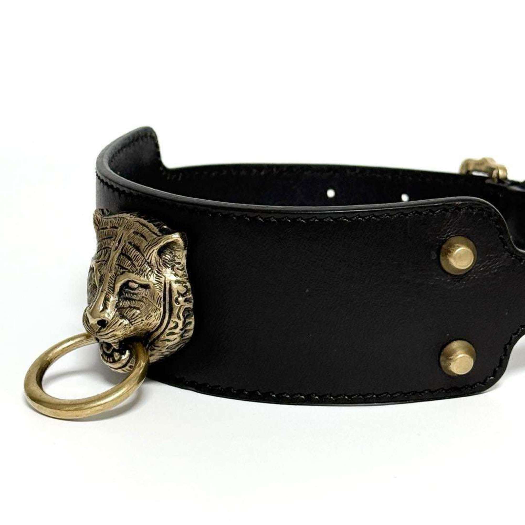 Tiger Head Choker Necklace Leather and Metal