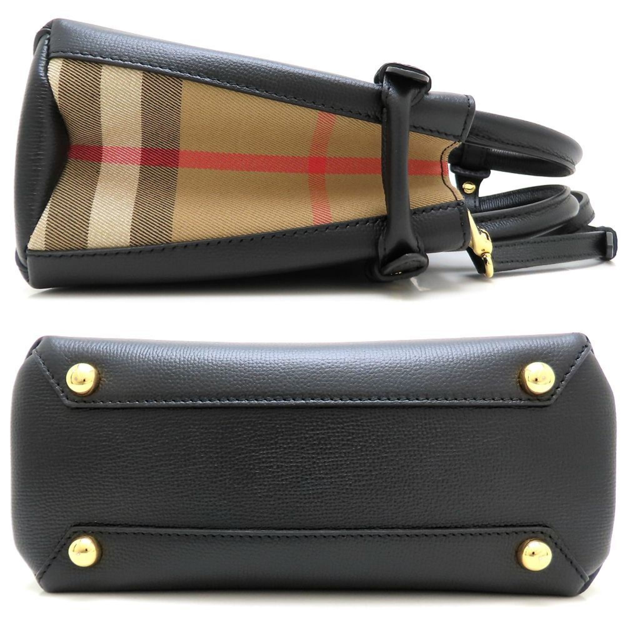Banner Tote Leather and House Check Canvas Mini