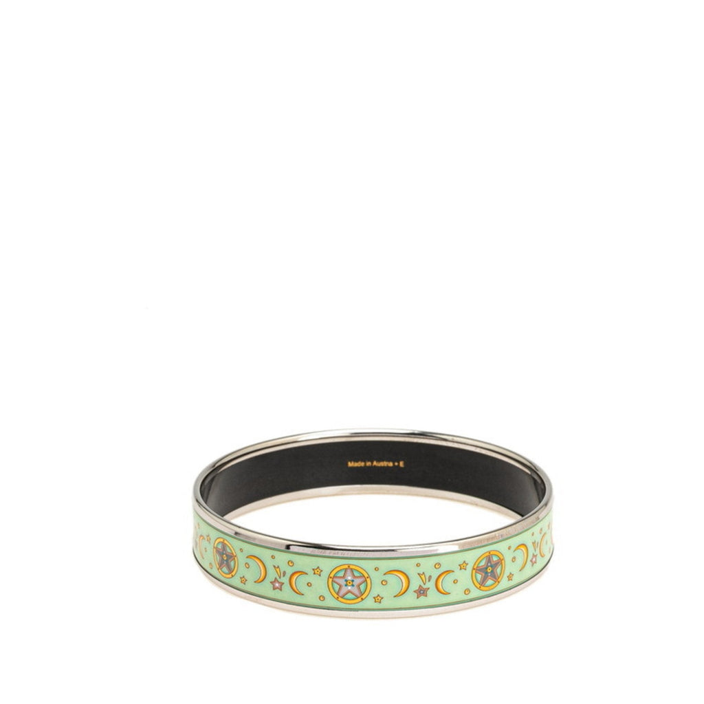 Enamel Moon And Star Bangle Metal Light Green Silver Bracelet