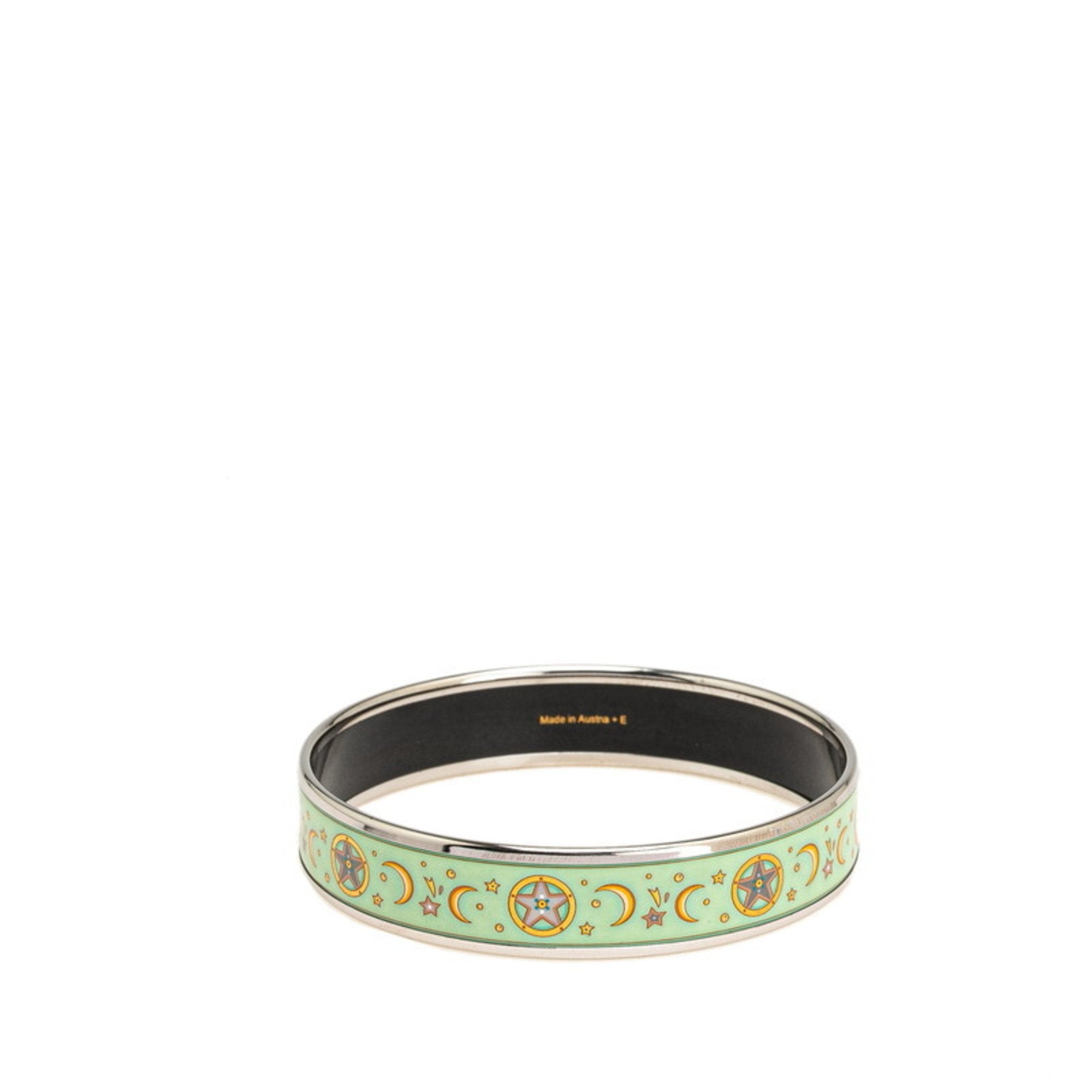 Enamel Moon And Star Bangle Metal Light Green Silver Bracelet