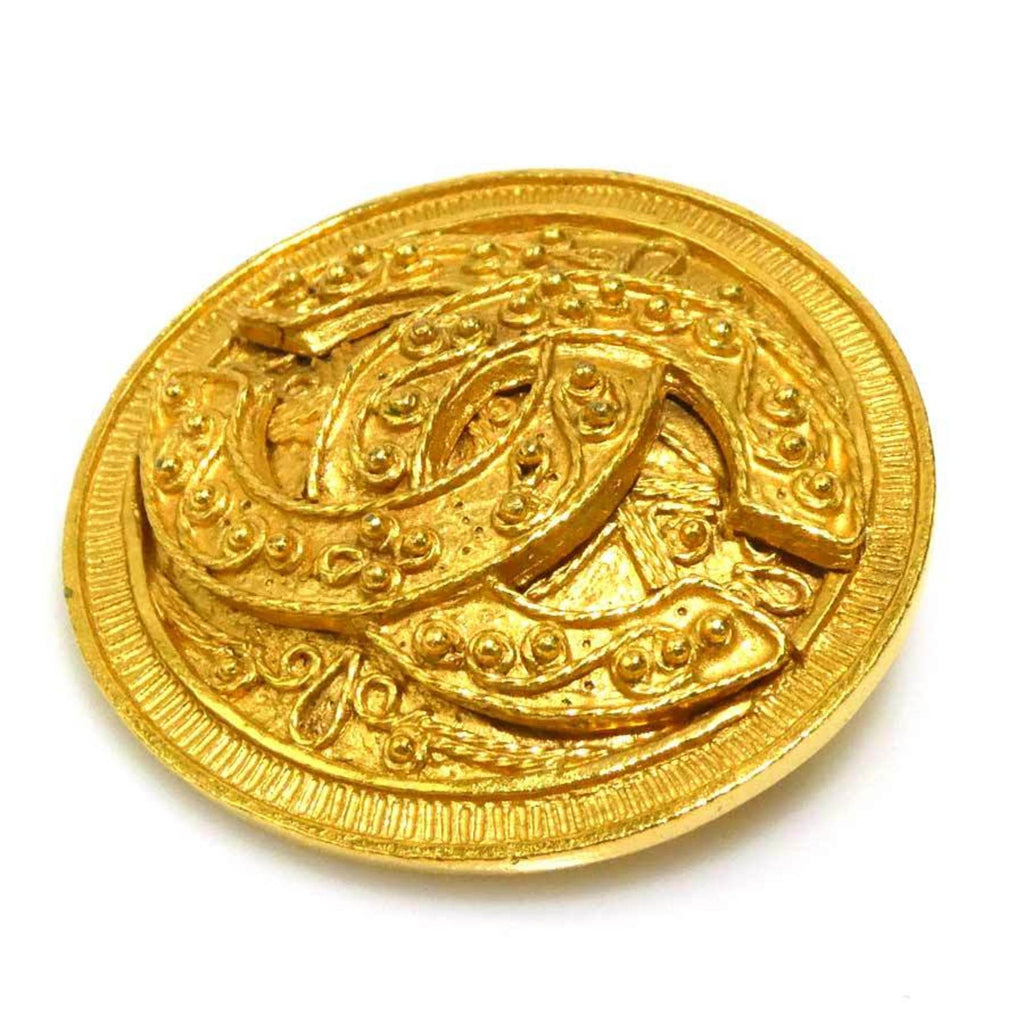 CC Logo Brooch Gold-Tone Metal