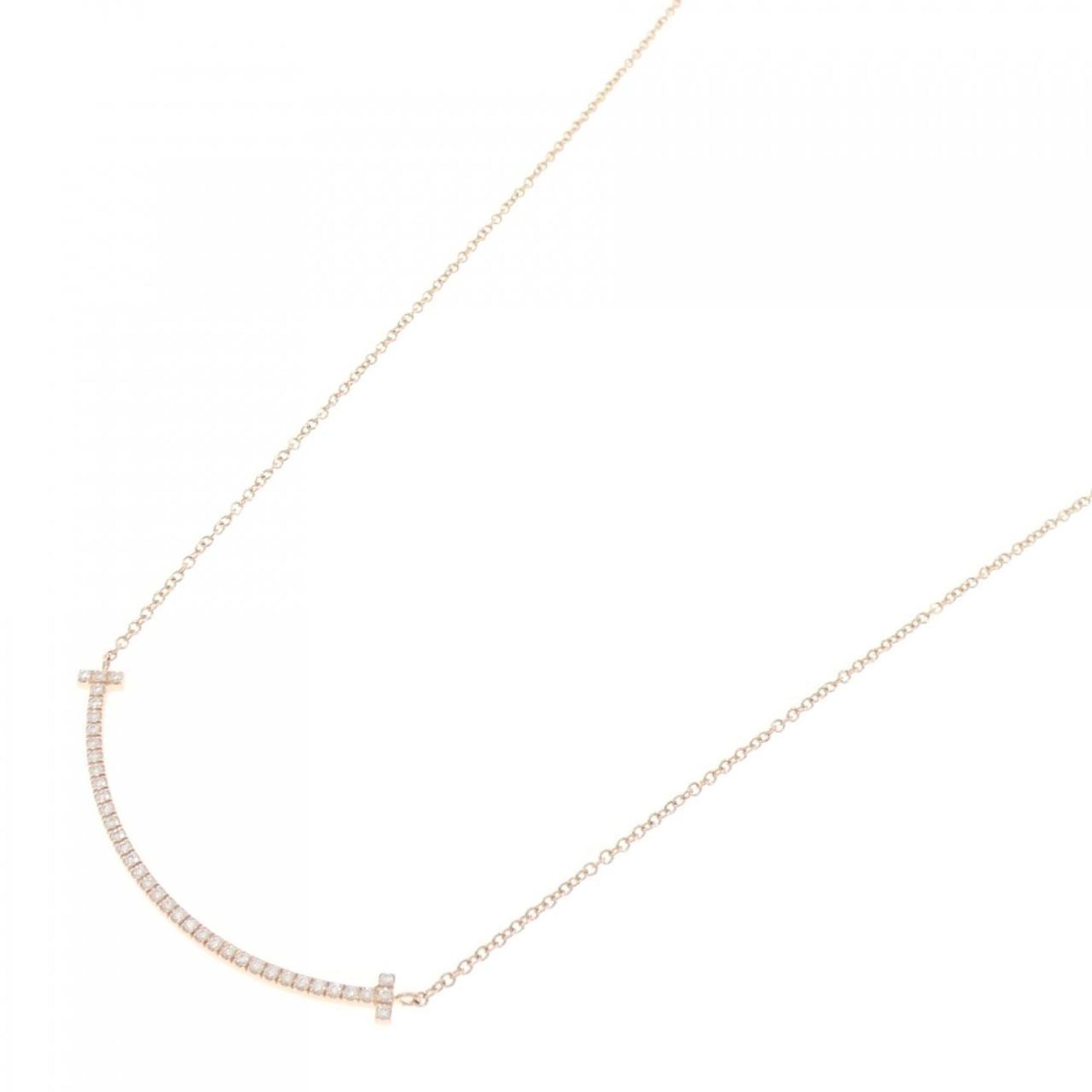 T Smile Pendant Necklace 18K Rose Gold with Diamonds