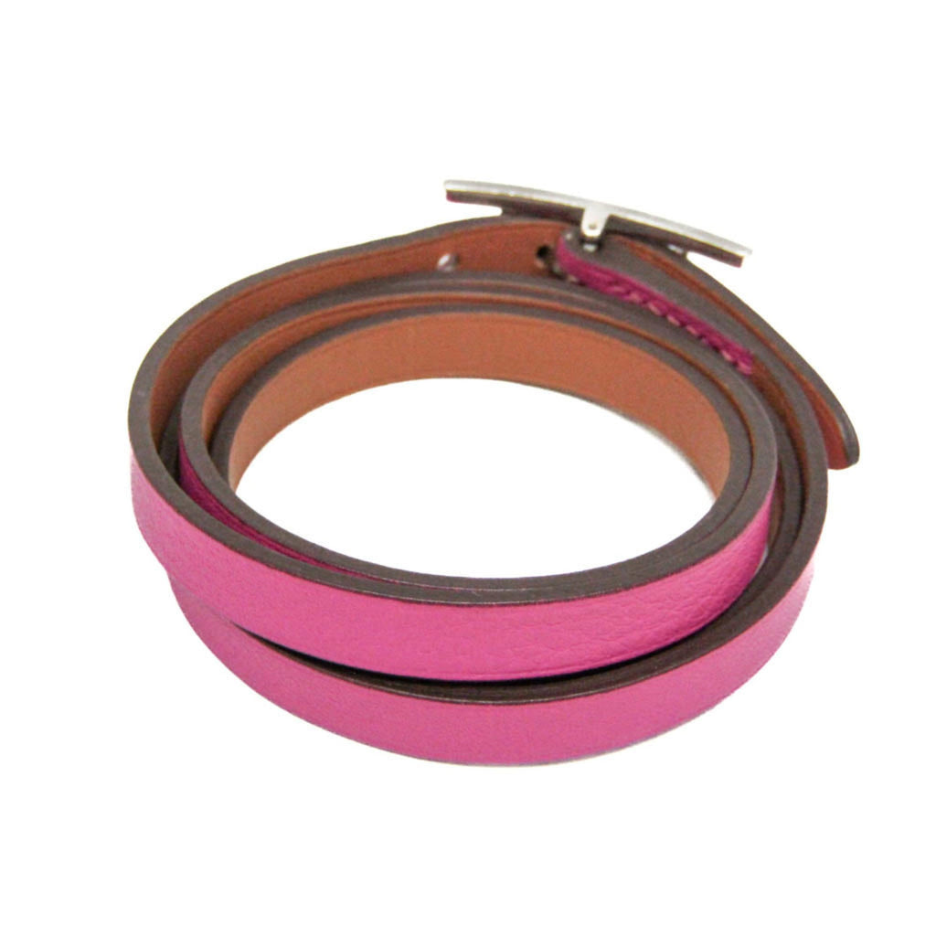 Bangle Leather and Metal Fuchsia Gold Silver Bracelet