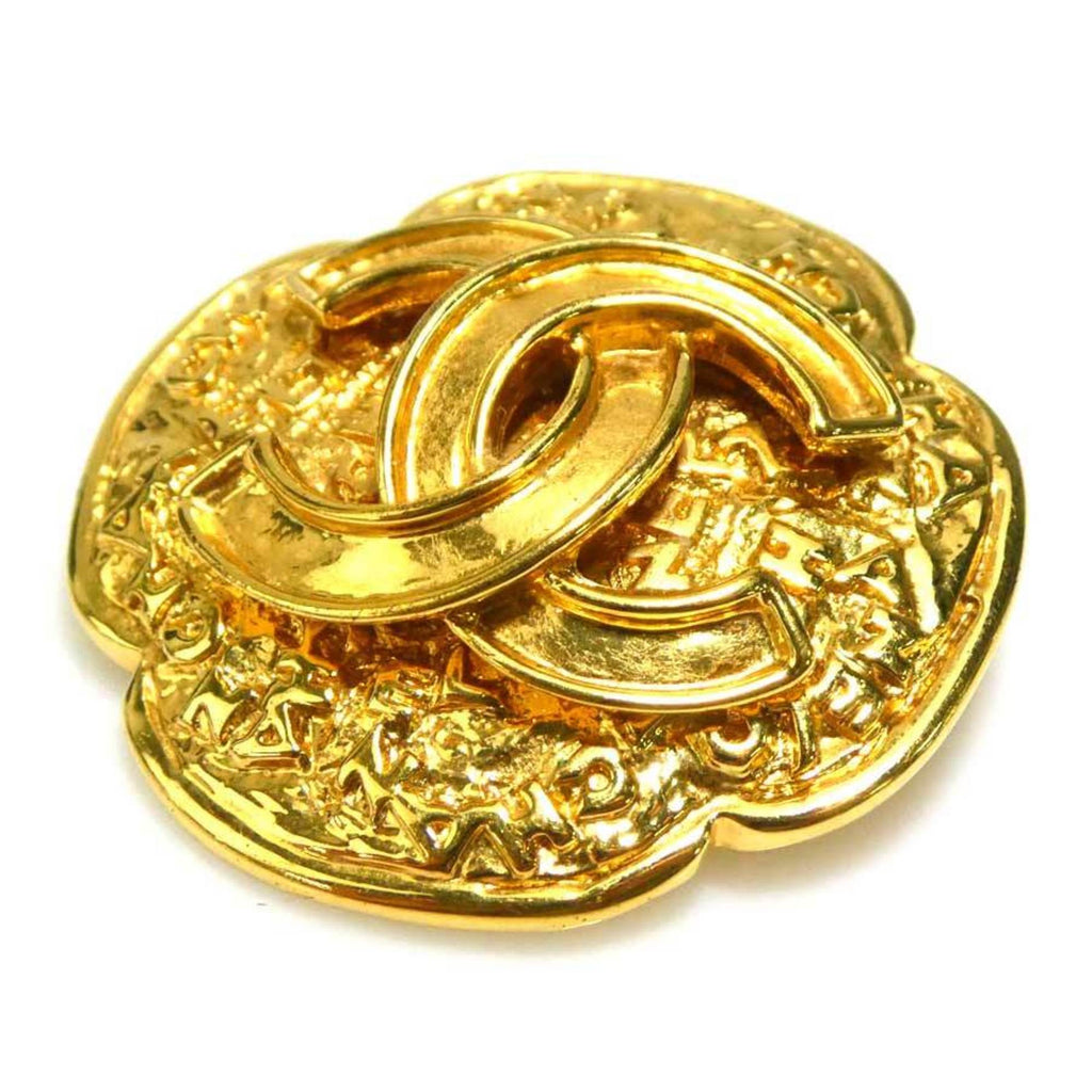 CC Logo Brooch Gold-Tone Metal
