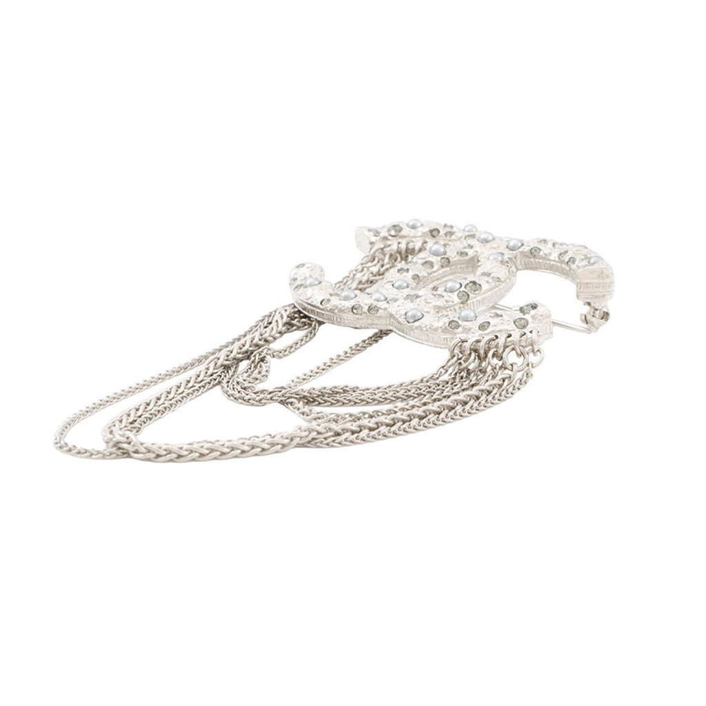 CC Logo Brooch Silver-Tone Metal