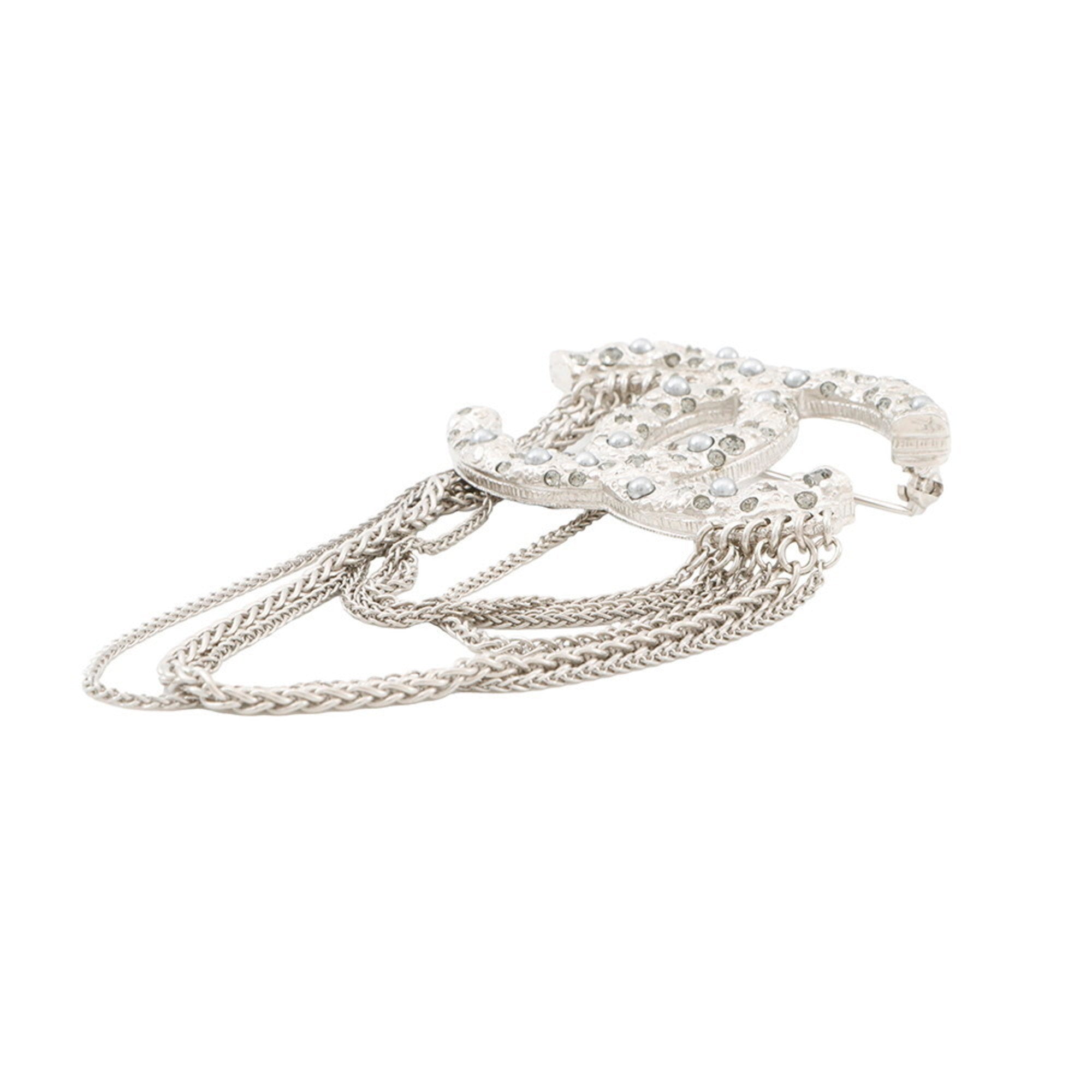 CC Logo Brooch Silver-Tone Metal