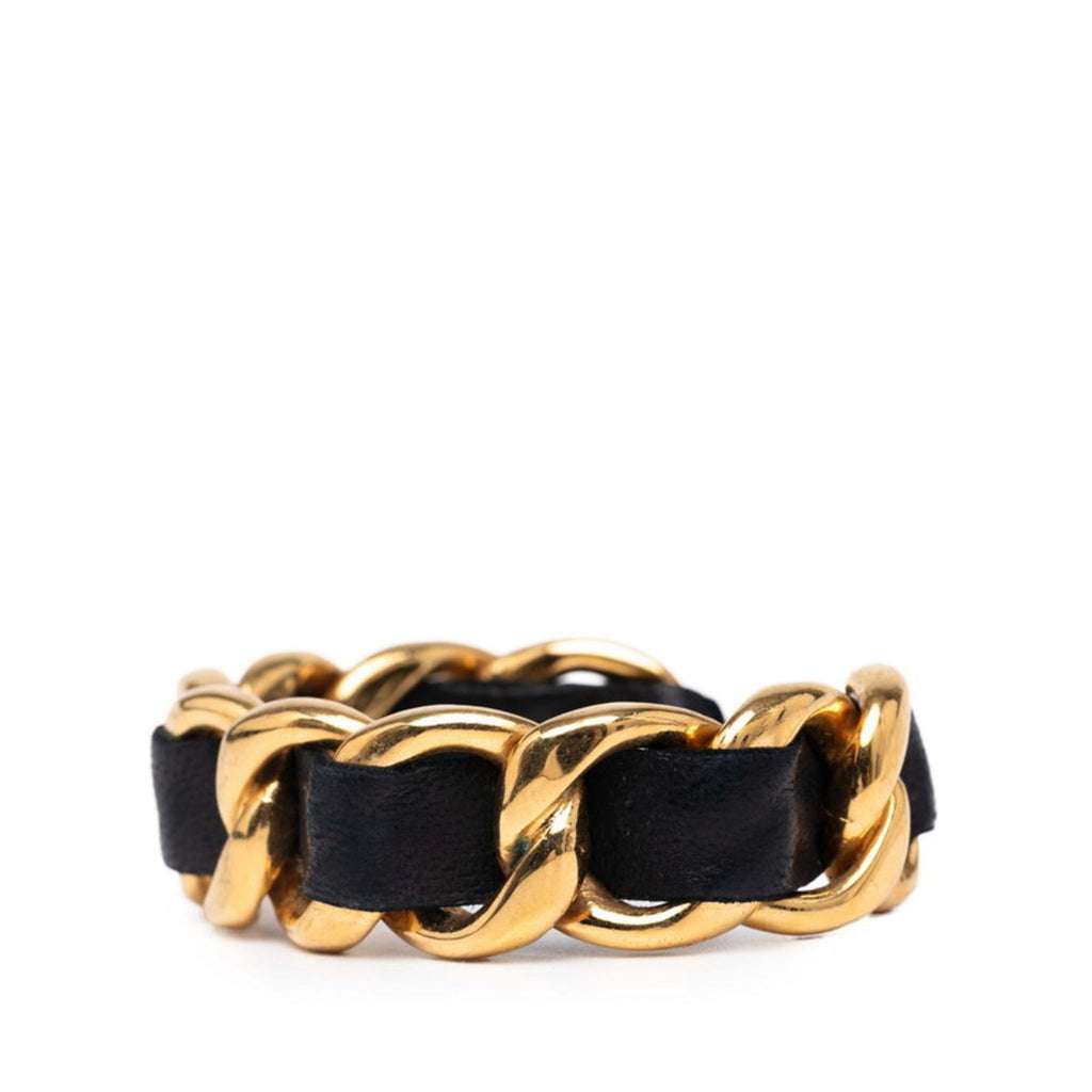 Chain Motif Bracelet Leather Black and Gold