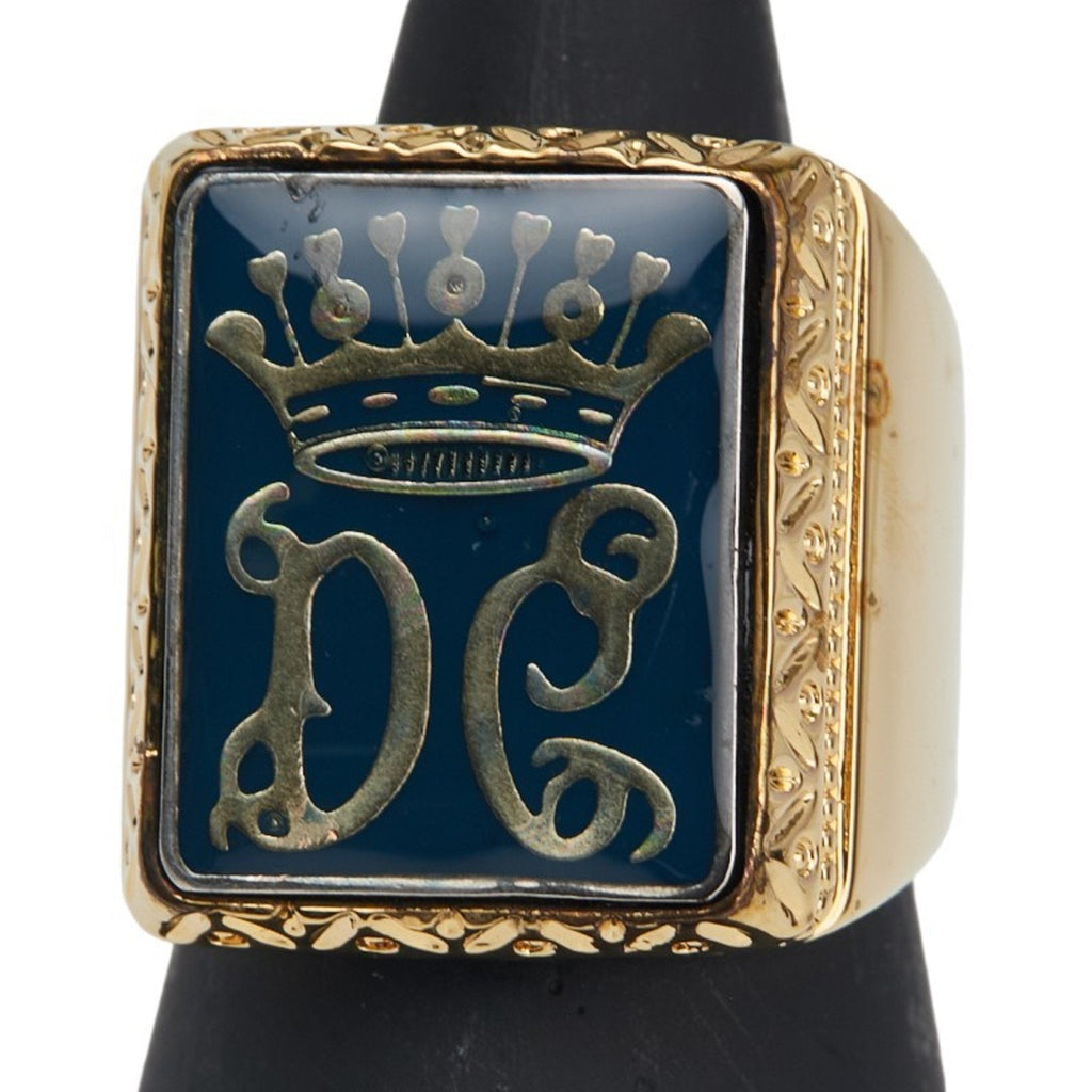 Crown Motif Ring Blue and Gold Plated