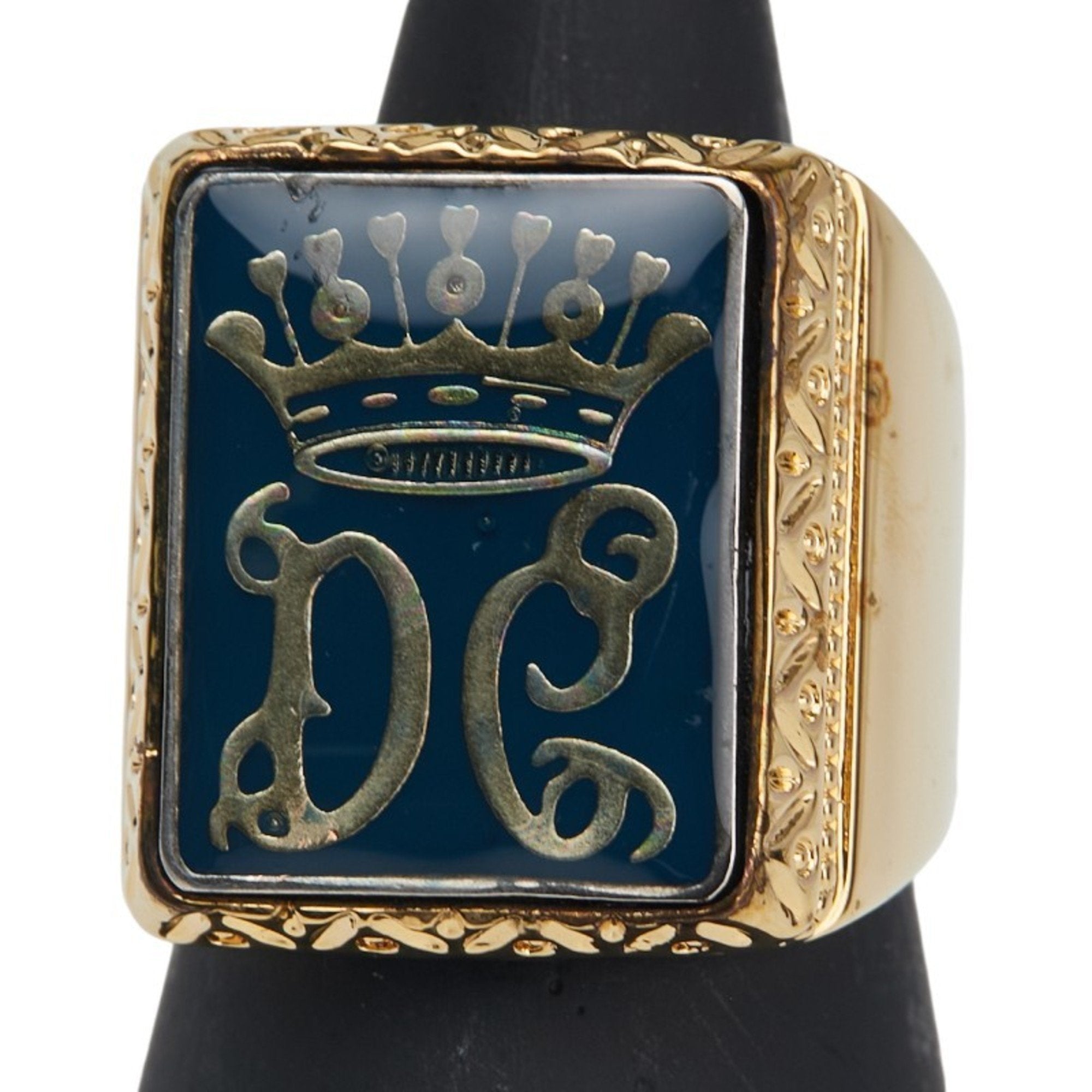 Crown Motif Ring Blue and Gold Plated