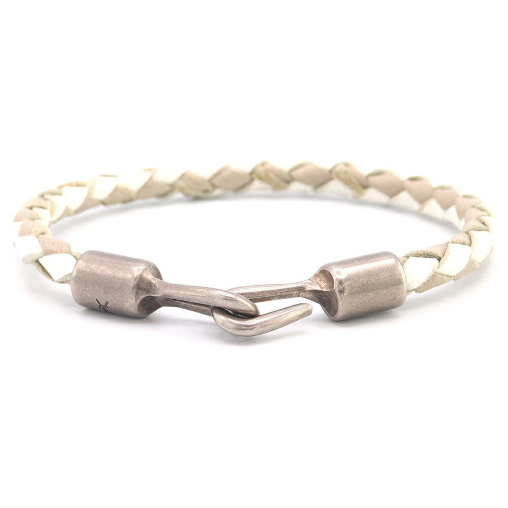 Bracelet Leather and Metal Gray and White