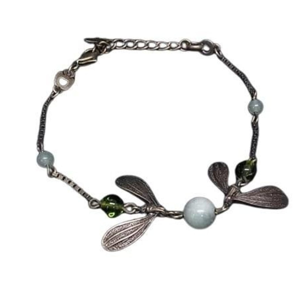 Charm Bracelet Metal Bronze and Green Mistletoe