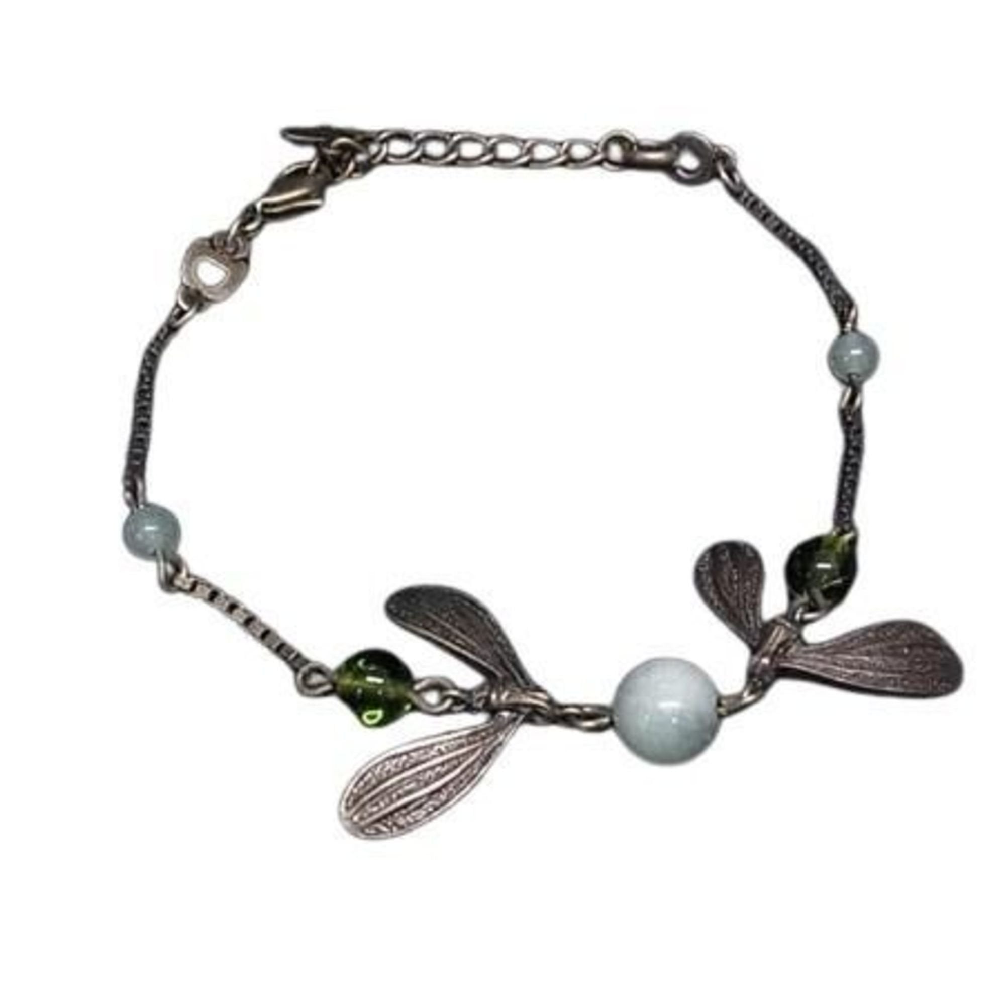 Charm Bracelet Metal Bronze and Green Mistletoe
