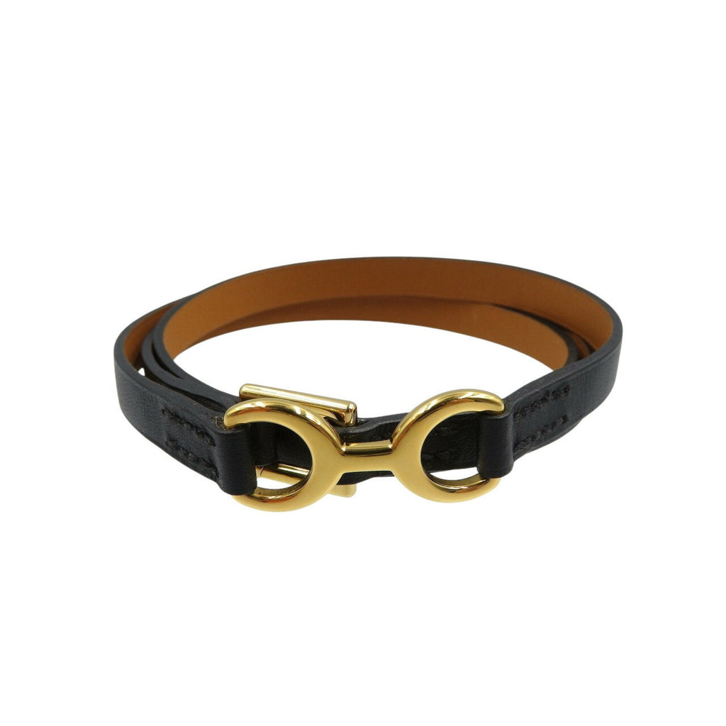 Leather and Gold Necklace O Stamped Black