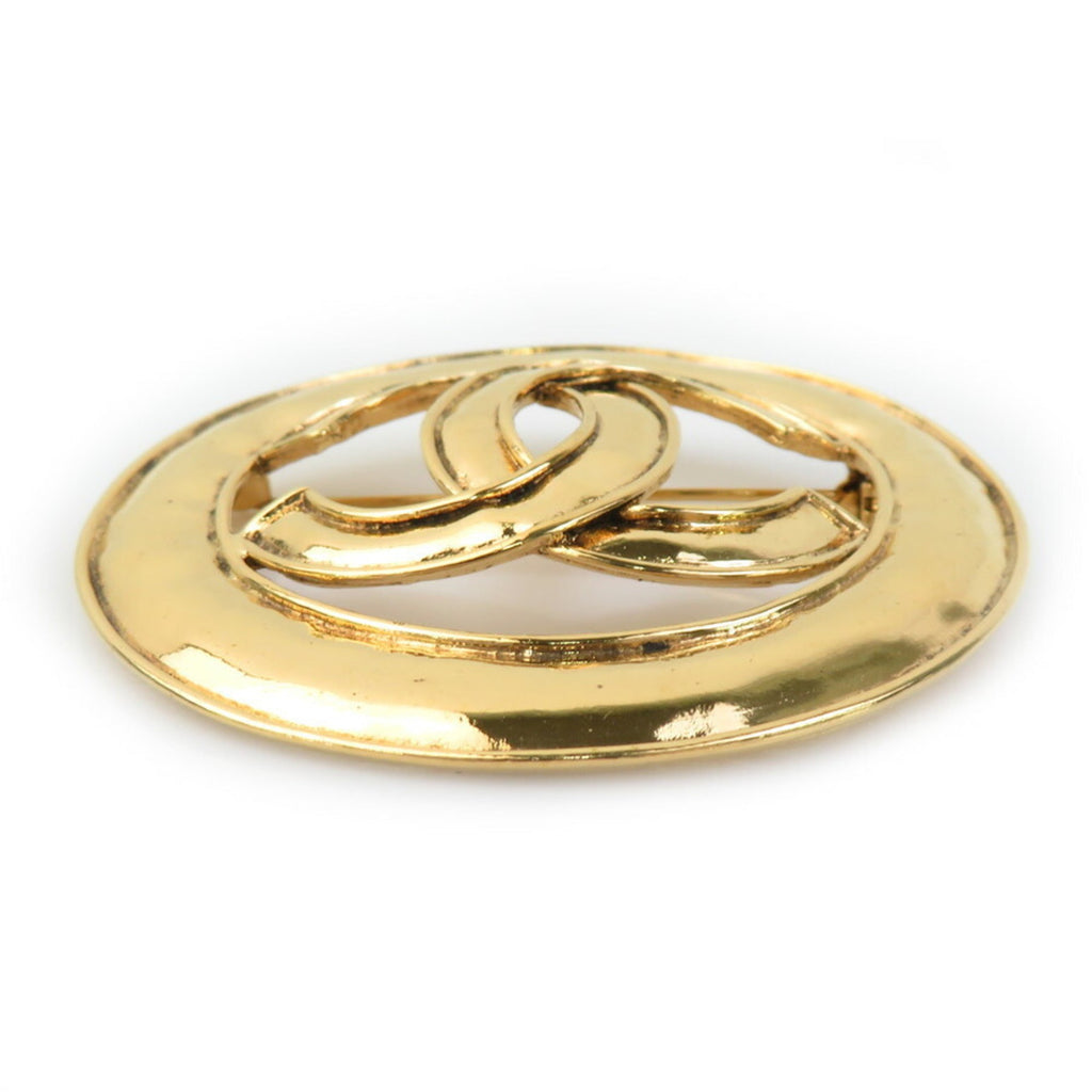 CC Logo Brooch Gold-Tone Metal