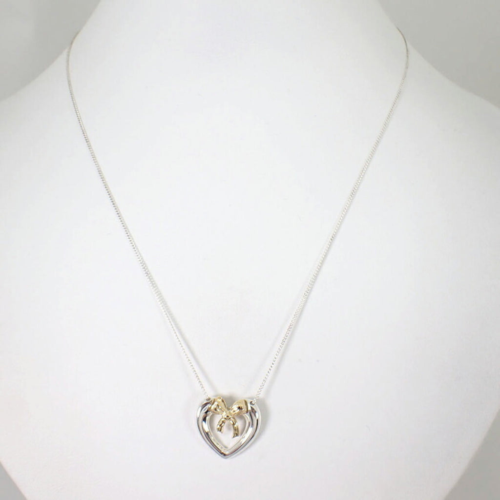 Heart Ribbon Pendant Necklace Sterling Silver