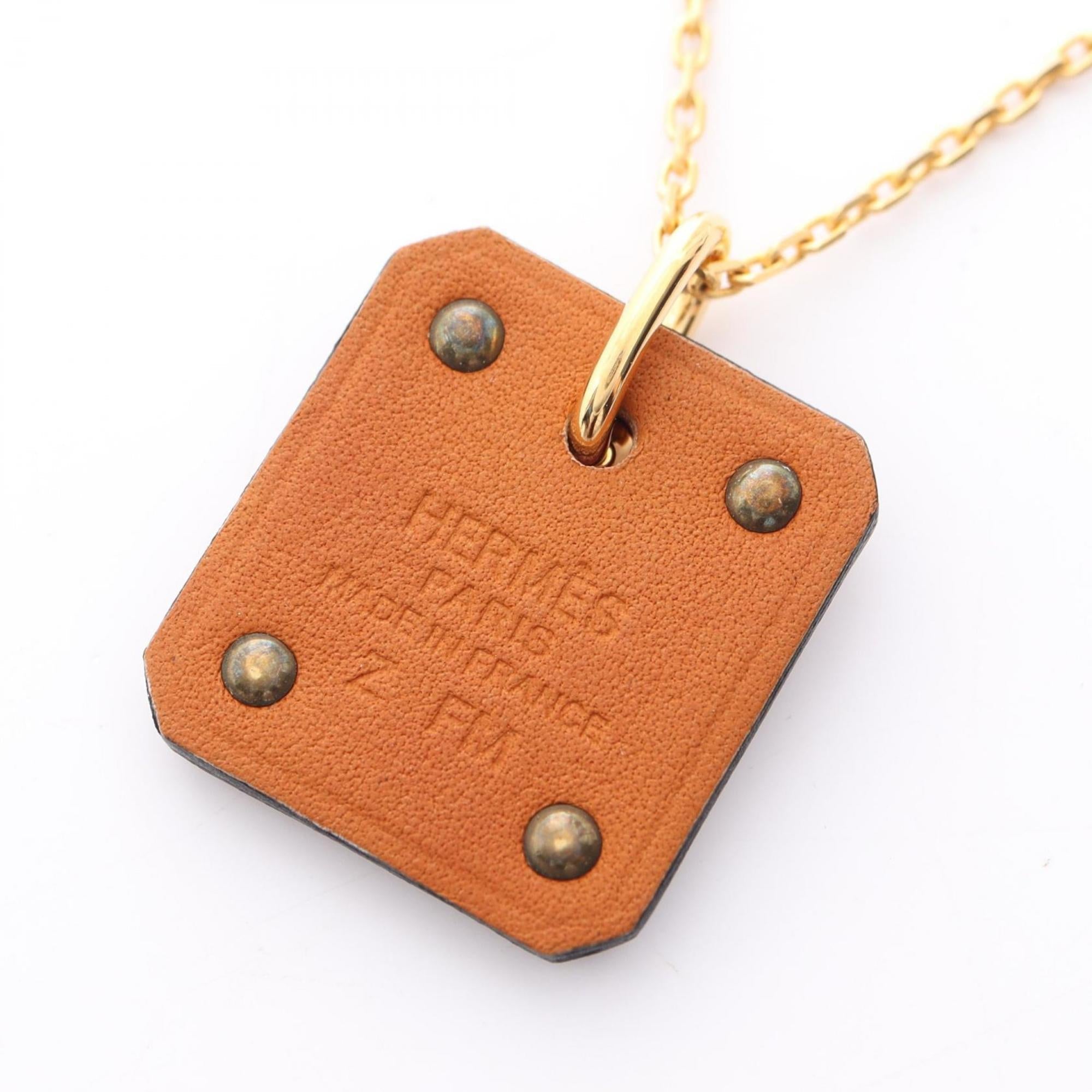 Pendant Necklace Swift Leather and Gold-Plated Brown and Gold