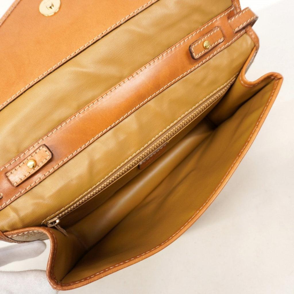 Vintage Saddle Flap Shoulder Bag Macadam Coated Canvas Small