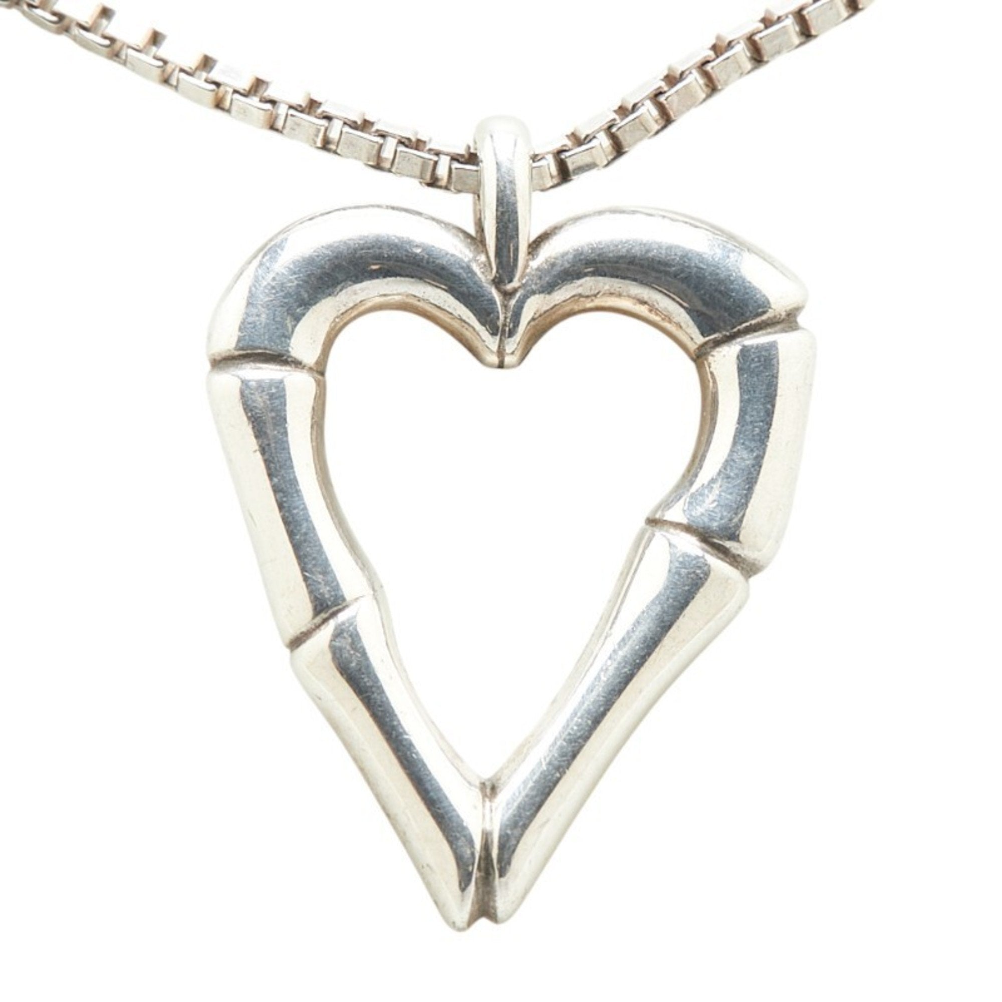 Bamboo Heart Pendant Necklace Sterling Silver