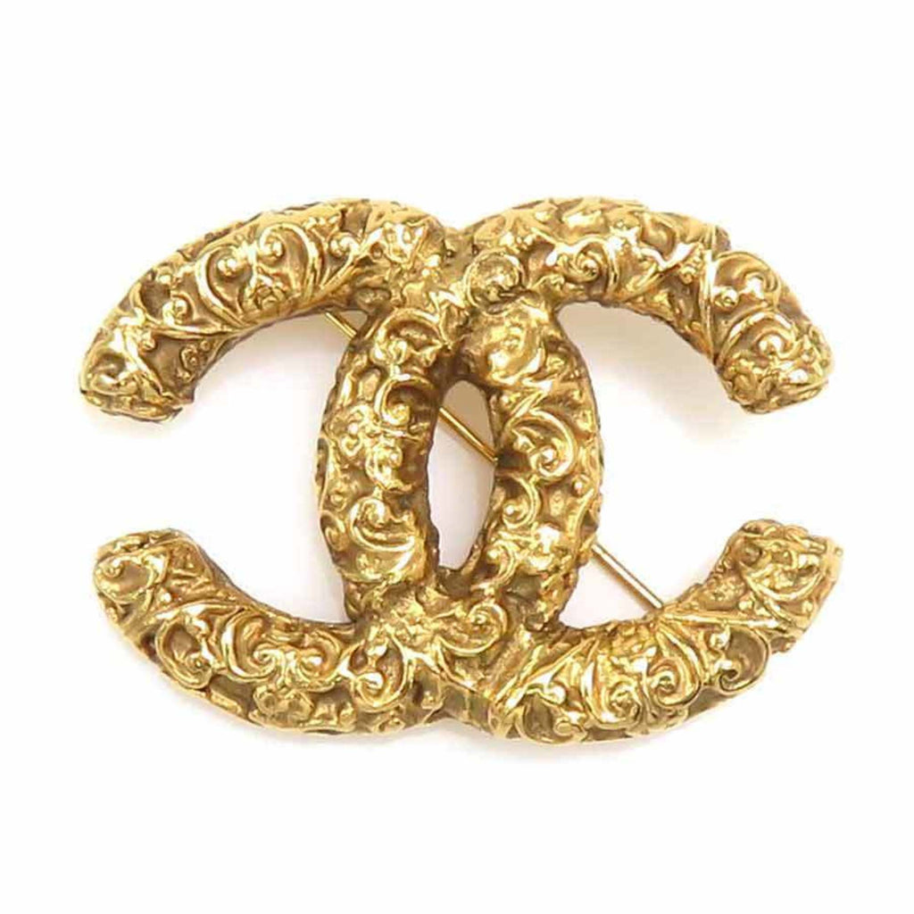 CC Logo Brooch Gold-Tone Metal
