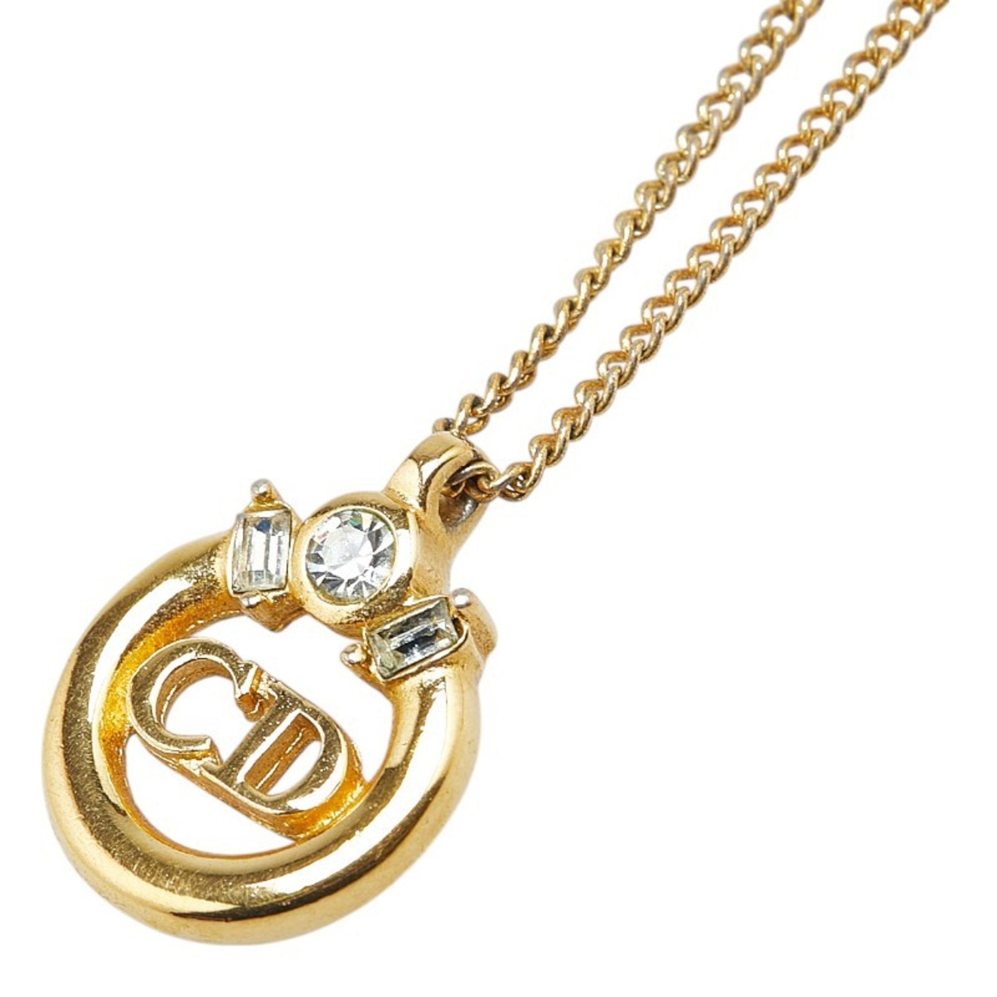 CD Pendant Necklace Gold with Rhinestone