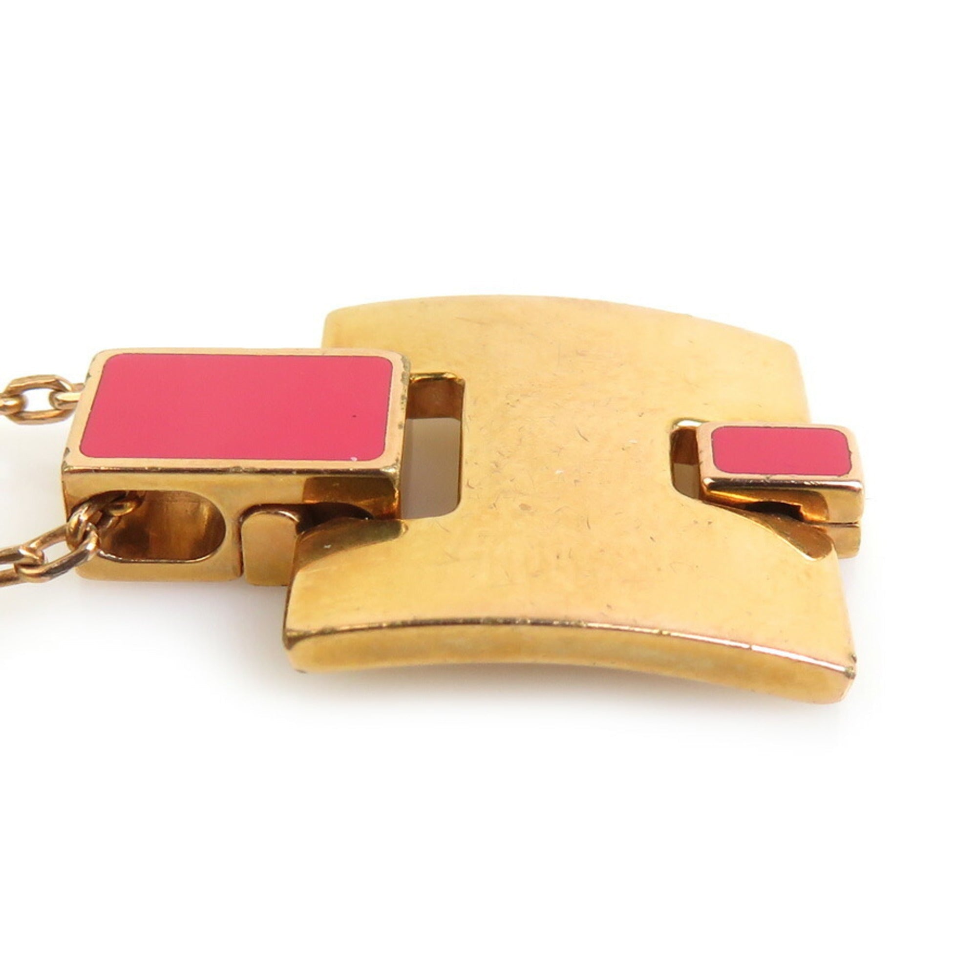 Pendant Necklace Enamel and Metal Gold Pink
