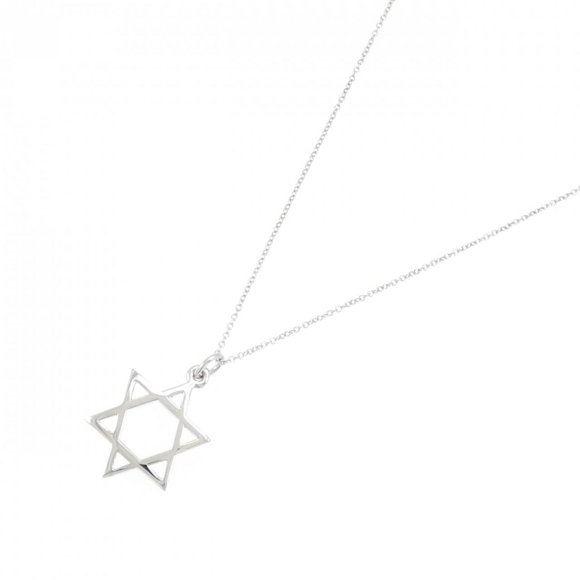 Star Of David Pendant Necklace 18K White Gold