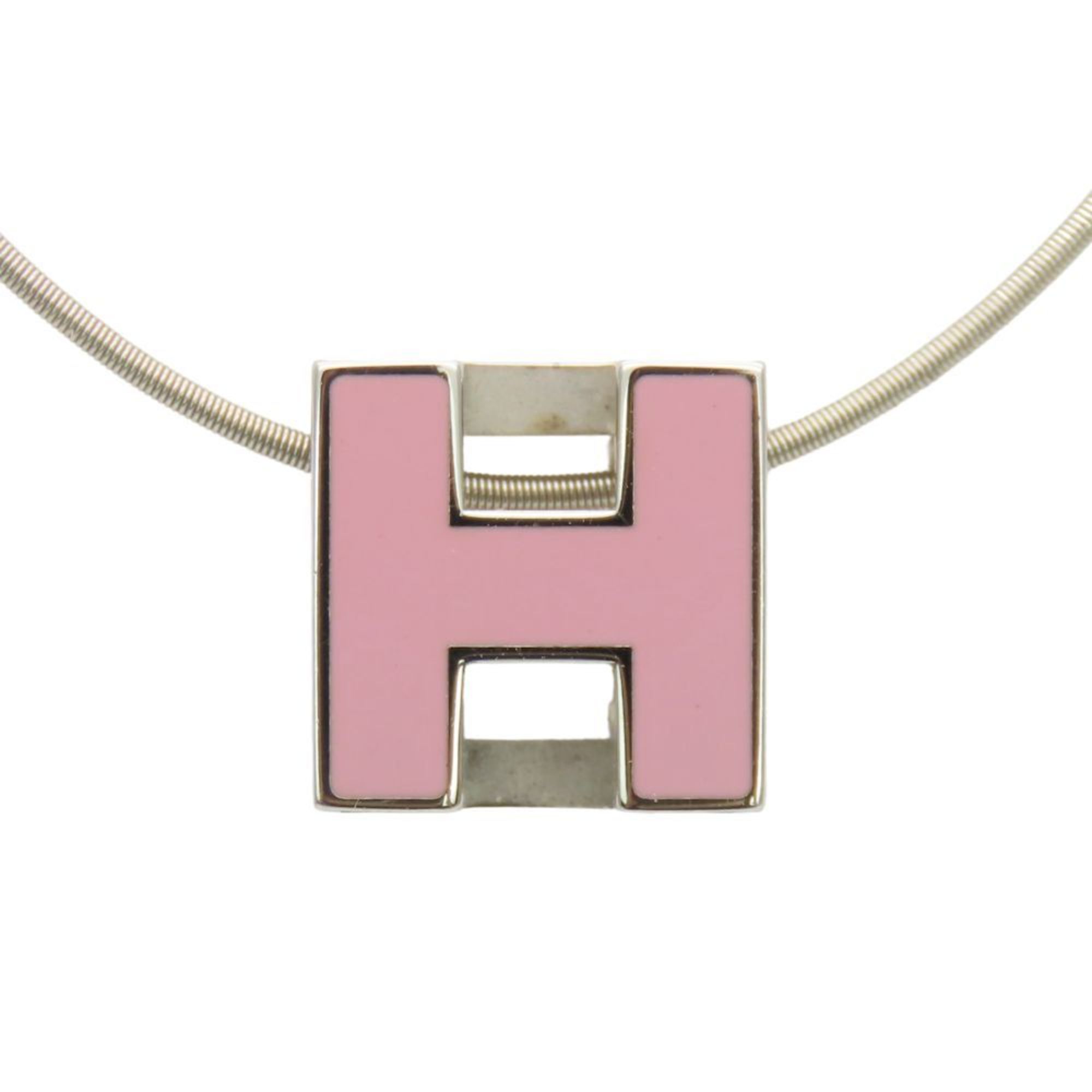 Pendant Necklace Metal Pink and Silver