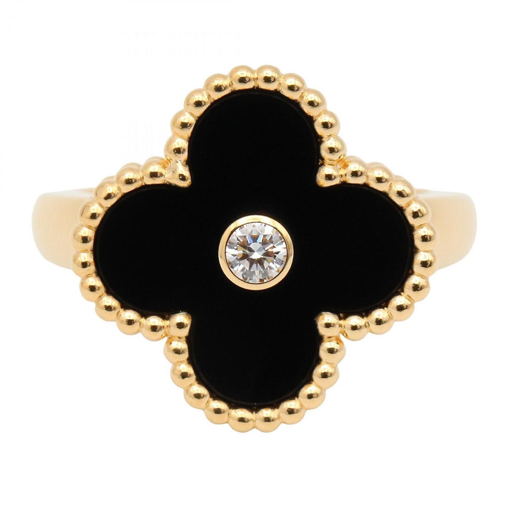 Vintage Alhambra Ring 18K Yellow Gold and Onyx