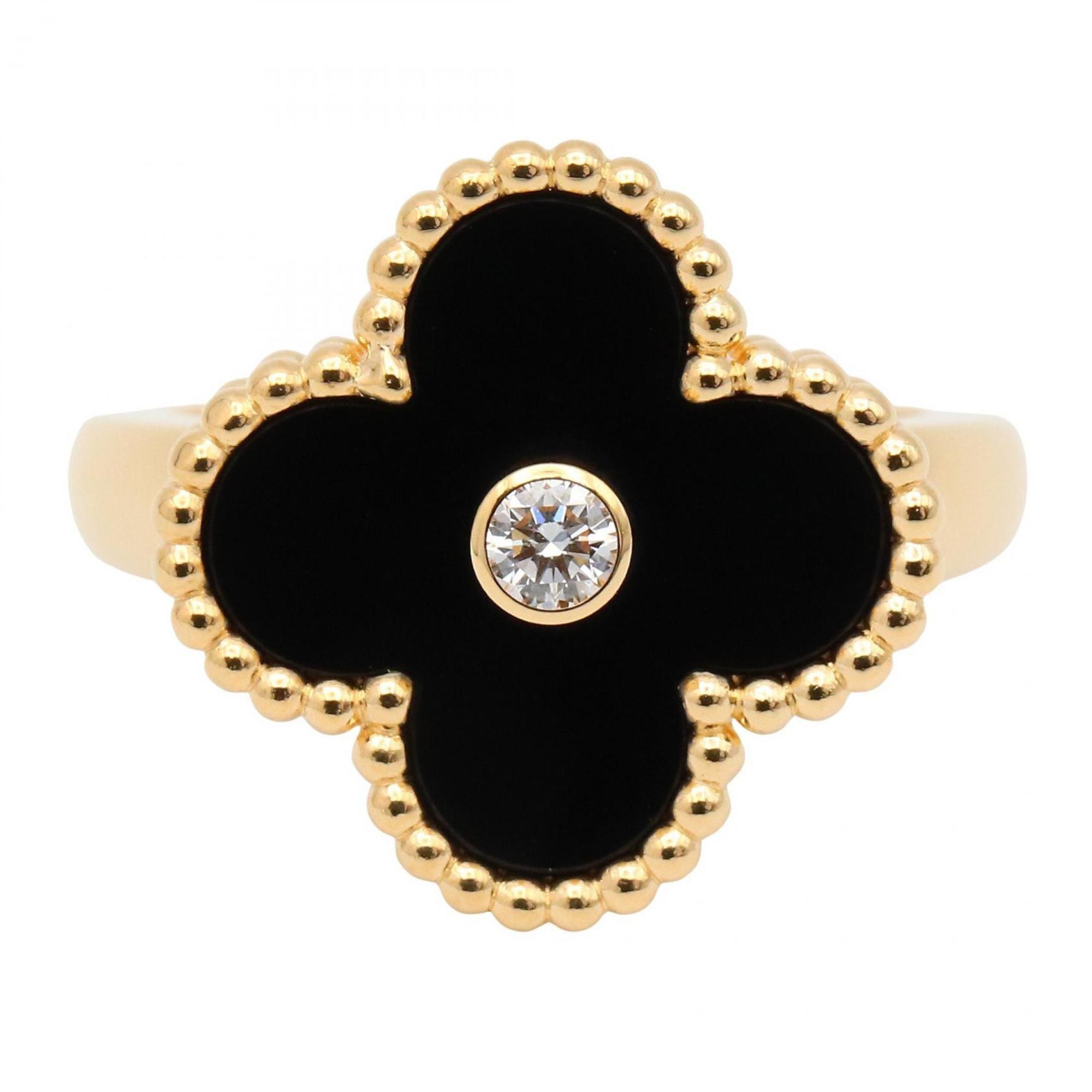 Vintage Alhambra Ring 18K Yellow Gold and Onyx