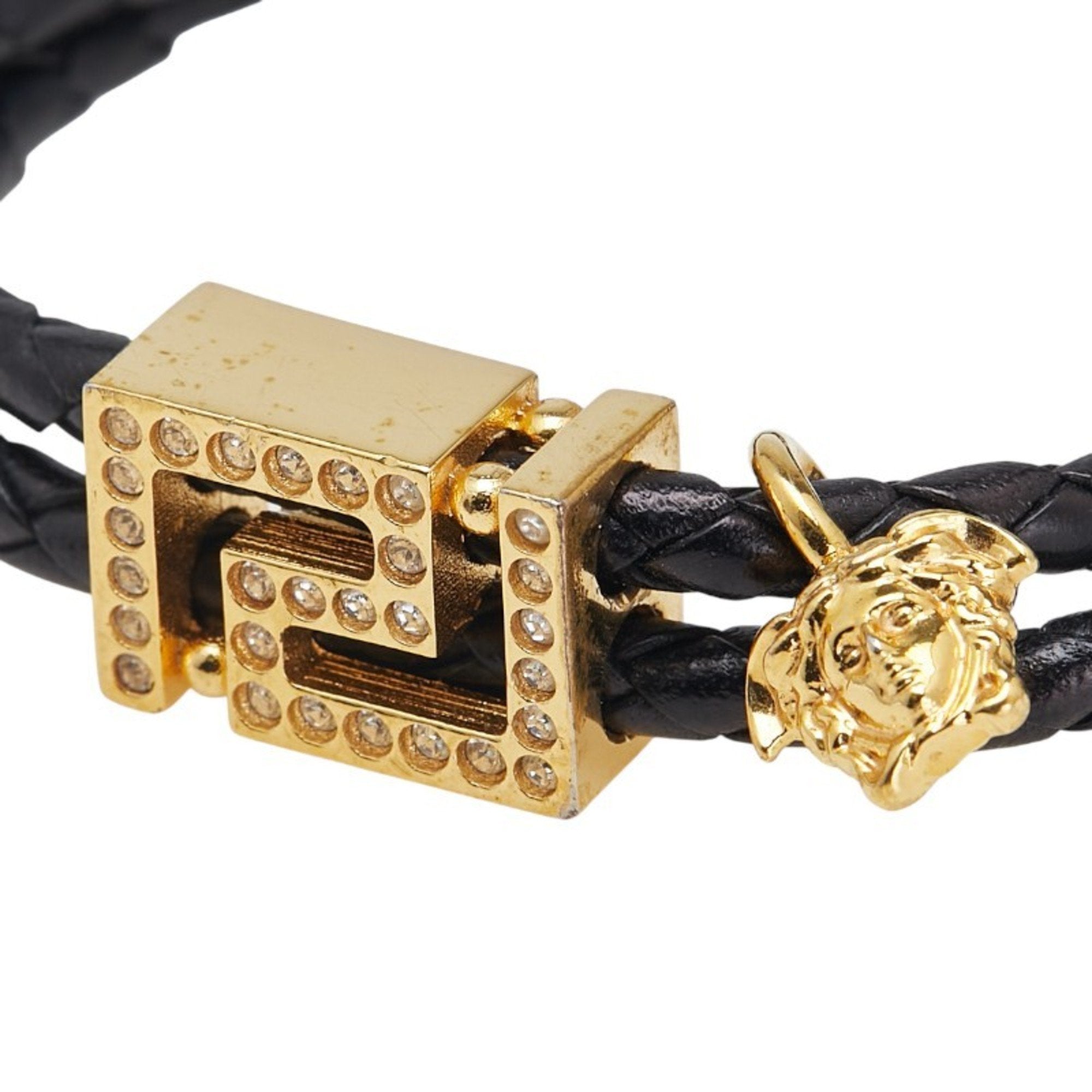 Bracelet Black Leather with Rhinestone