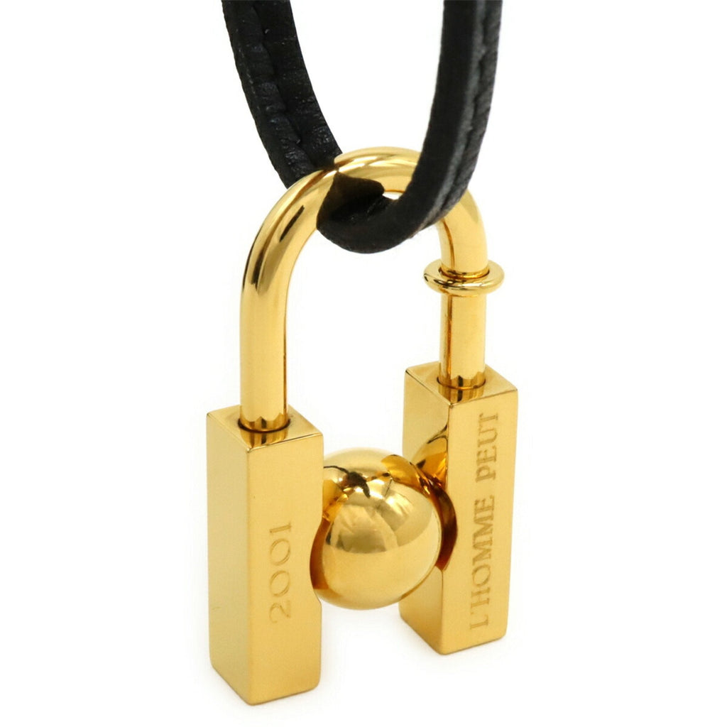 Cadena H Pendant Necklace Gold and Leather