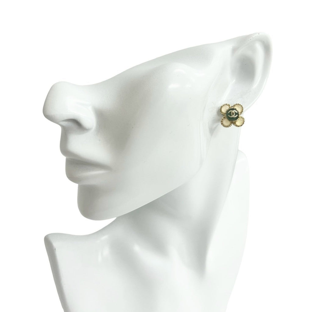 CC Logo Flower Earrings Metal Gold-Tone Metal