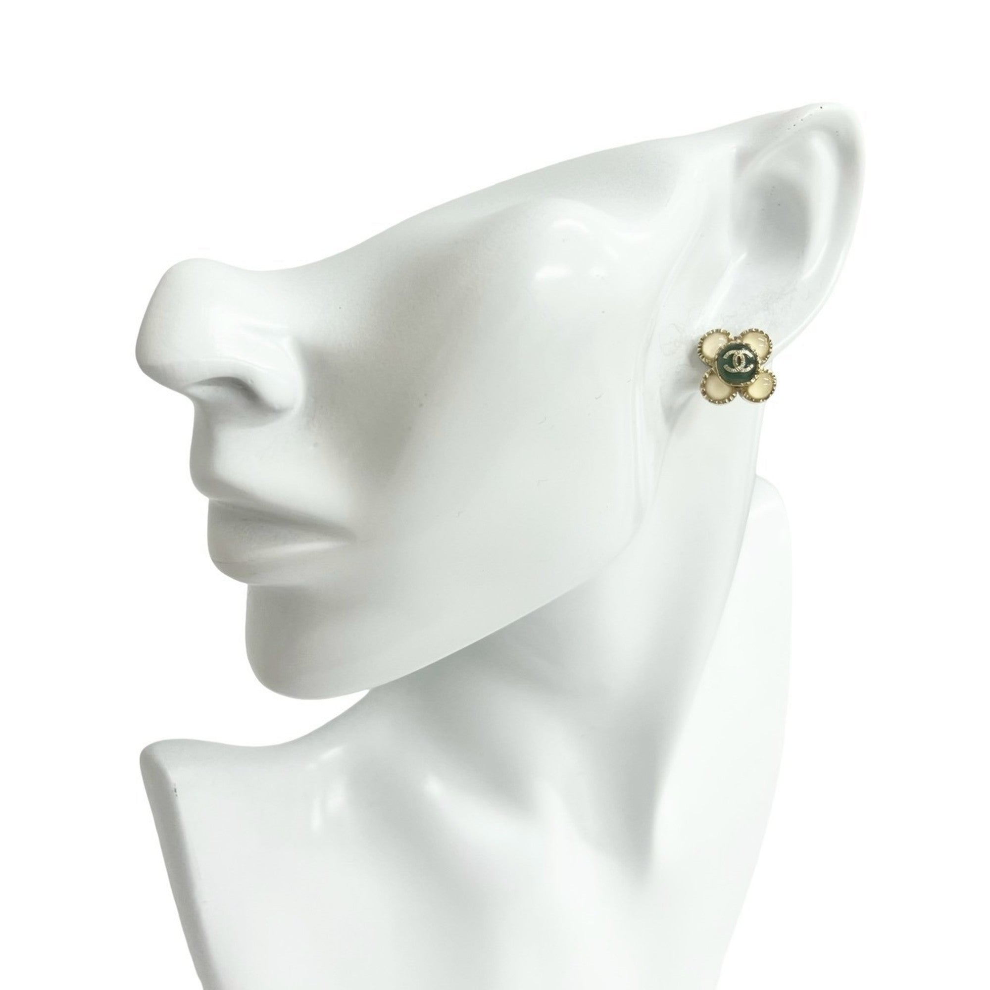 CC Logo Flower Earrings Metal Gold-Tone Metal