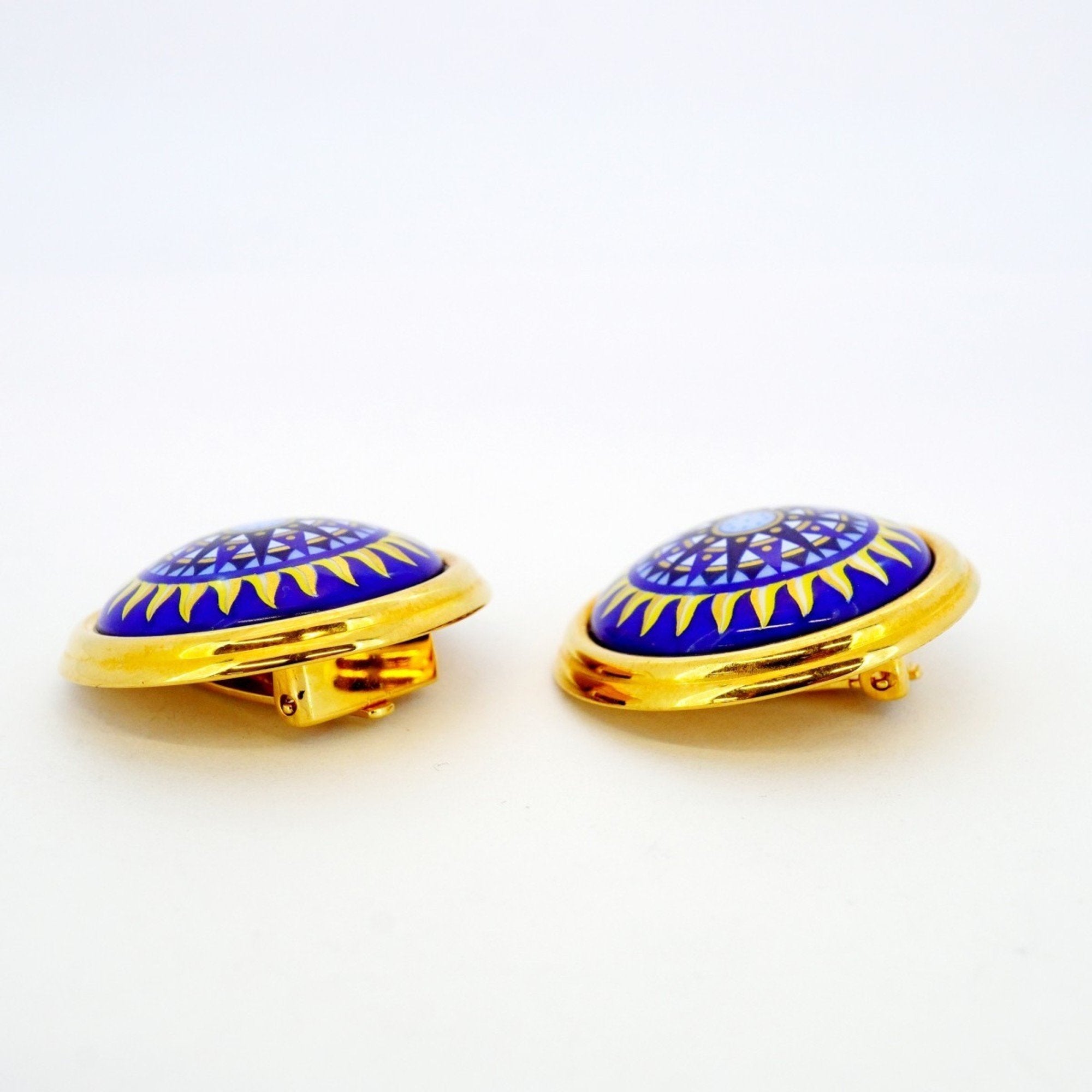 Clip-On Earrings Cloisonné Enamel and Gold
