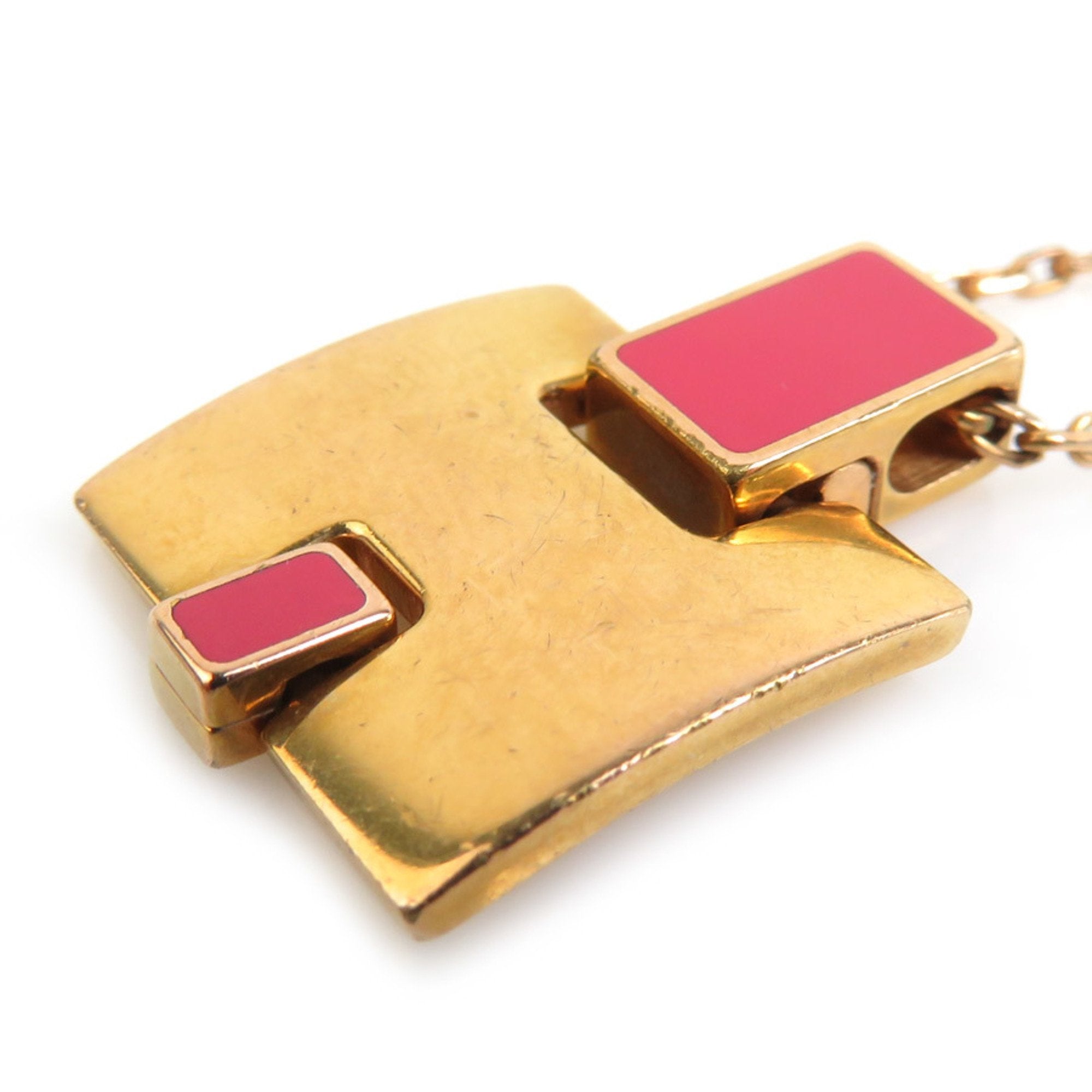 Pendant Necklace Enamel and Metal Gold Pink