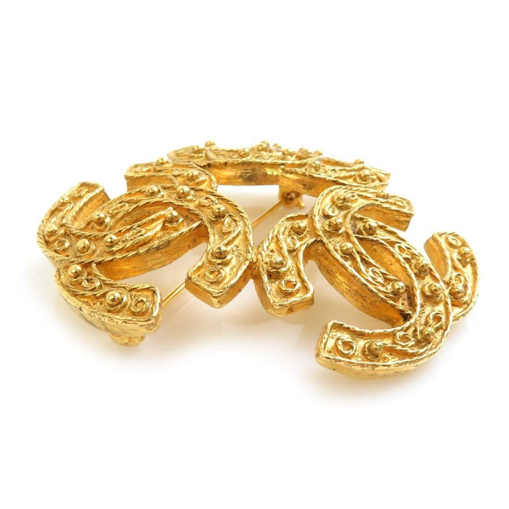 CC Logo Brooch Gold-Tone Metal